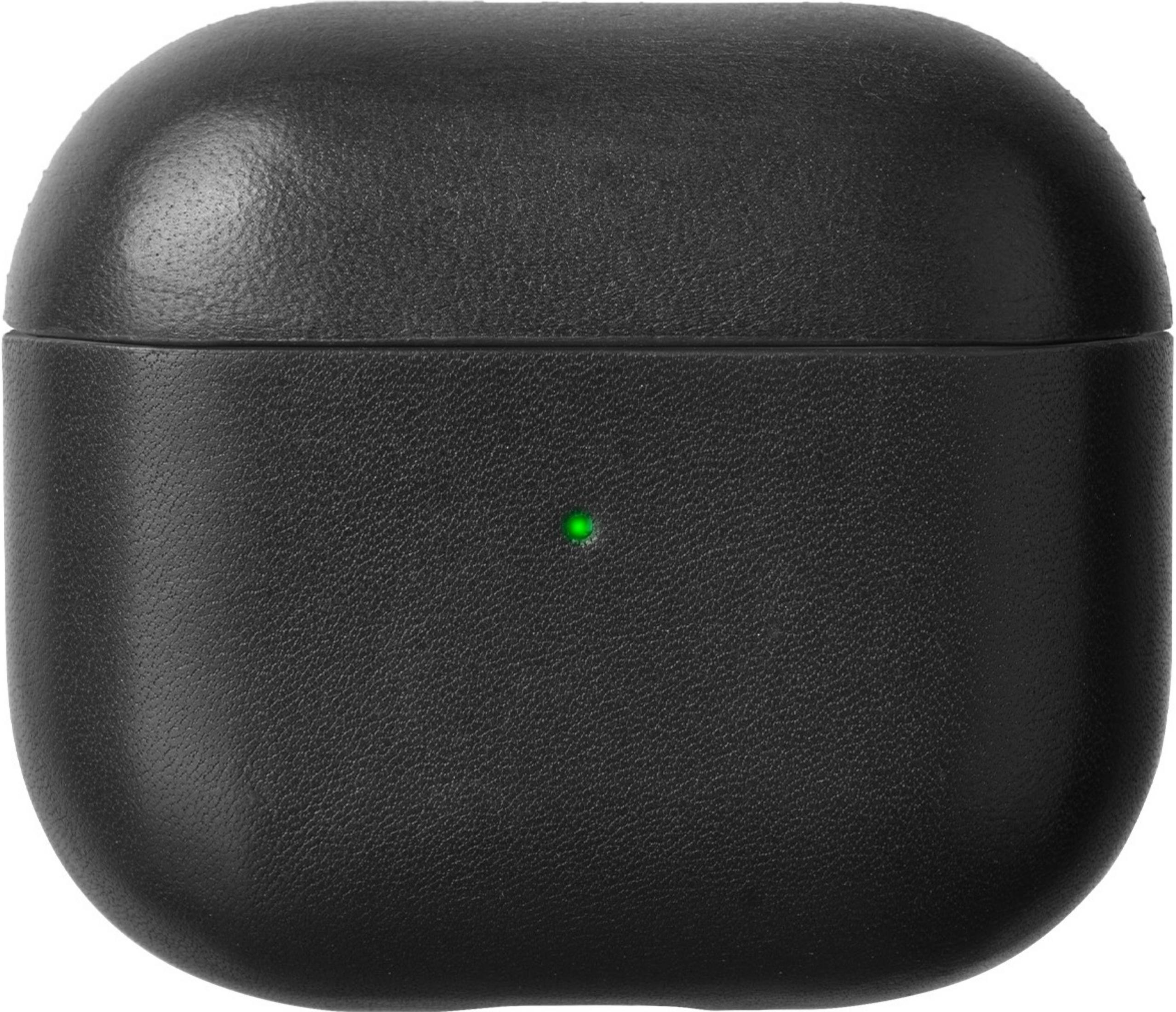 Étui de chargement noir avec un petit voyant vert.