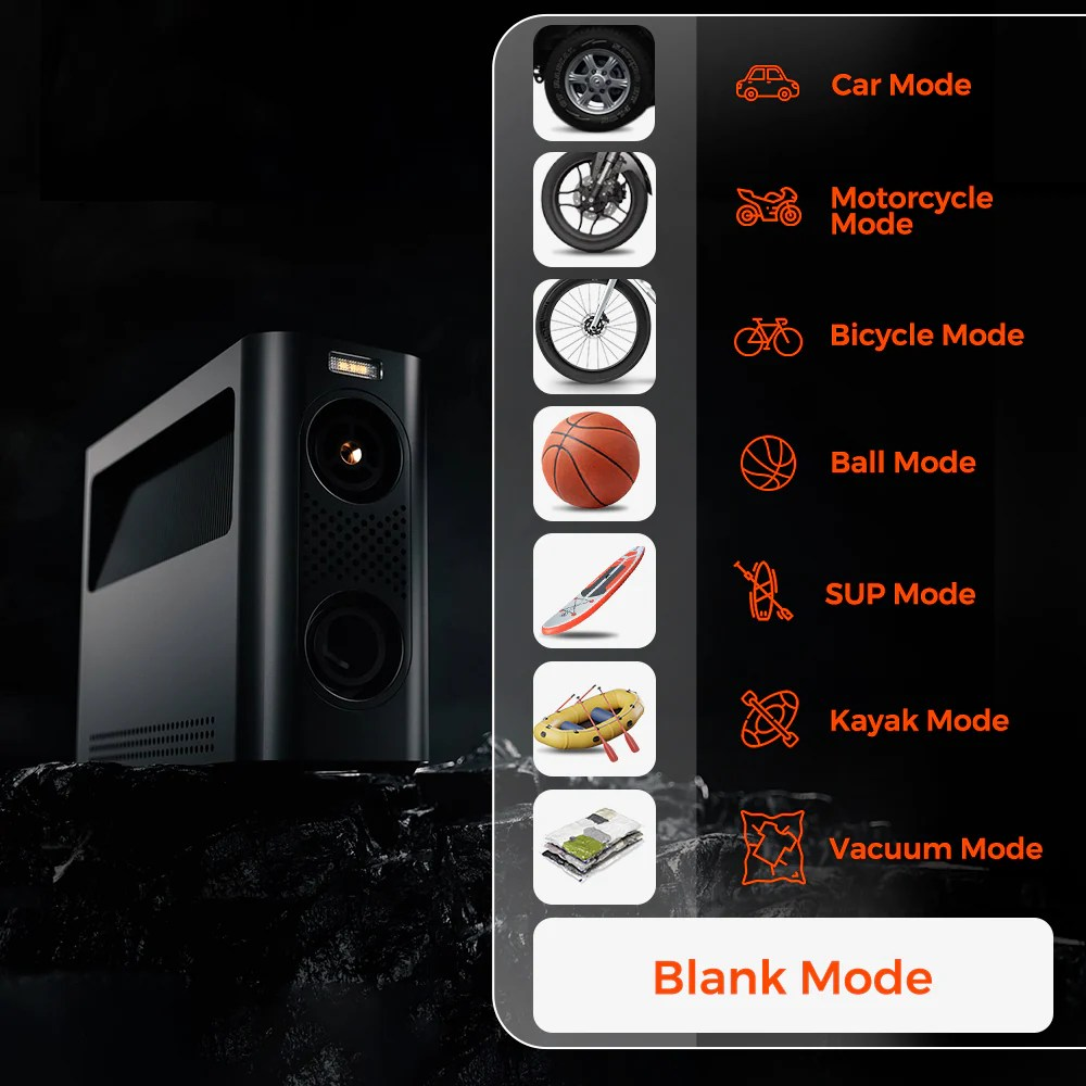 Siyah bir projektör, araba, motosiklet, bisiklet, top, SUP, kano, vakum ve boş mod simgelerinin yanında gösterilir.