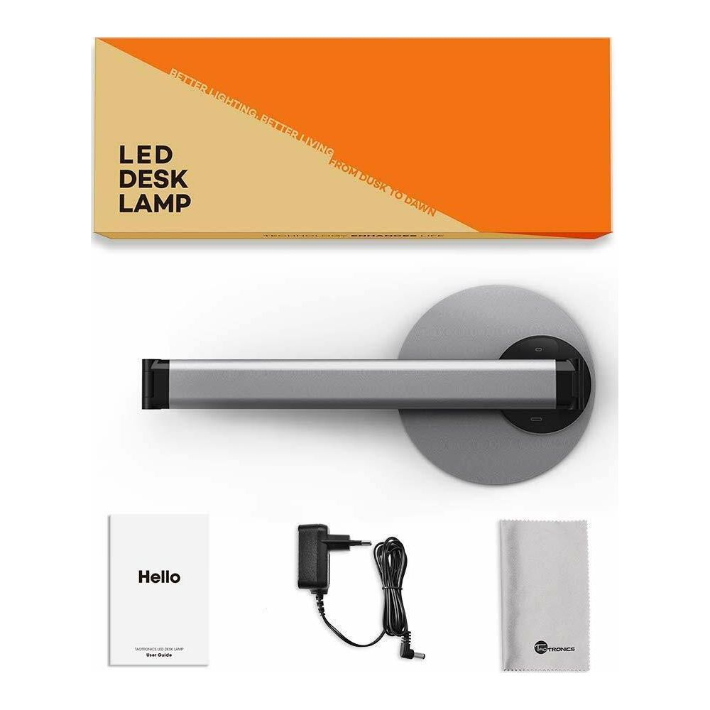 LED-Schreibtischlampenbox, Lampe, Netzteil und Benutzerhandbuch.