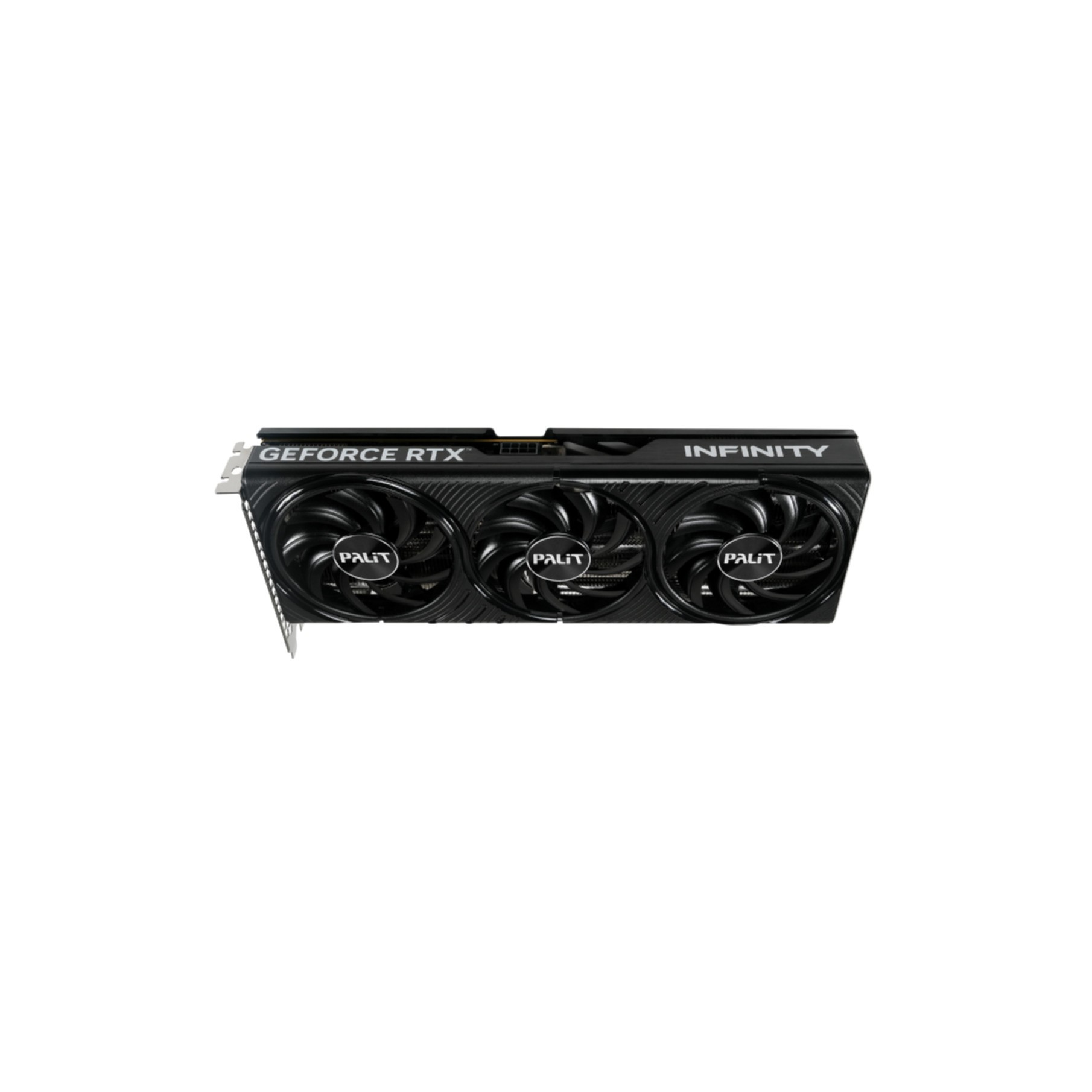 Schwarze Grafikkarte mit drei Lüftern und GeForce RTX-Aufschrift.
