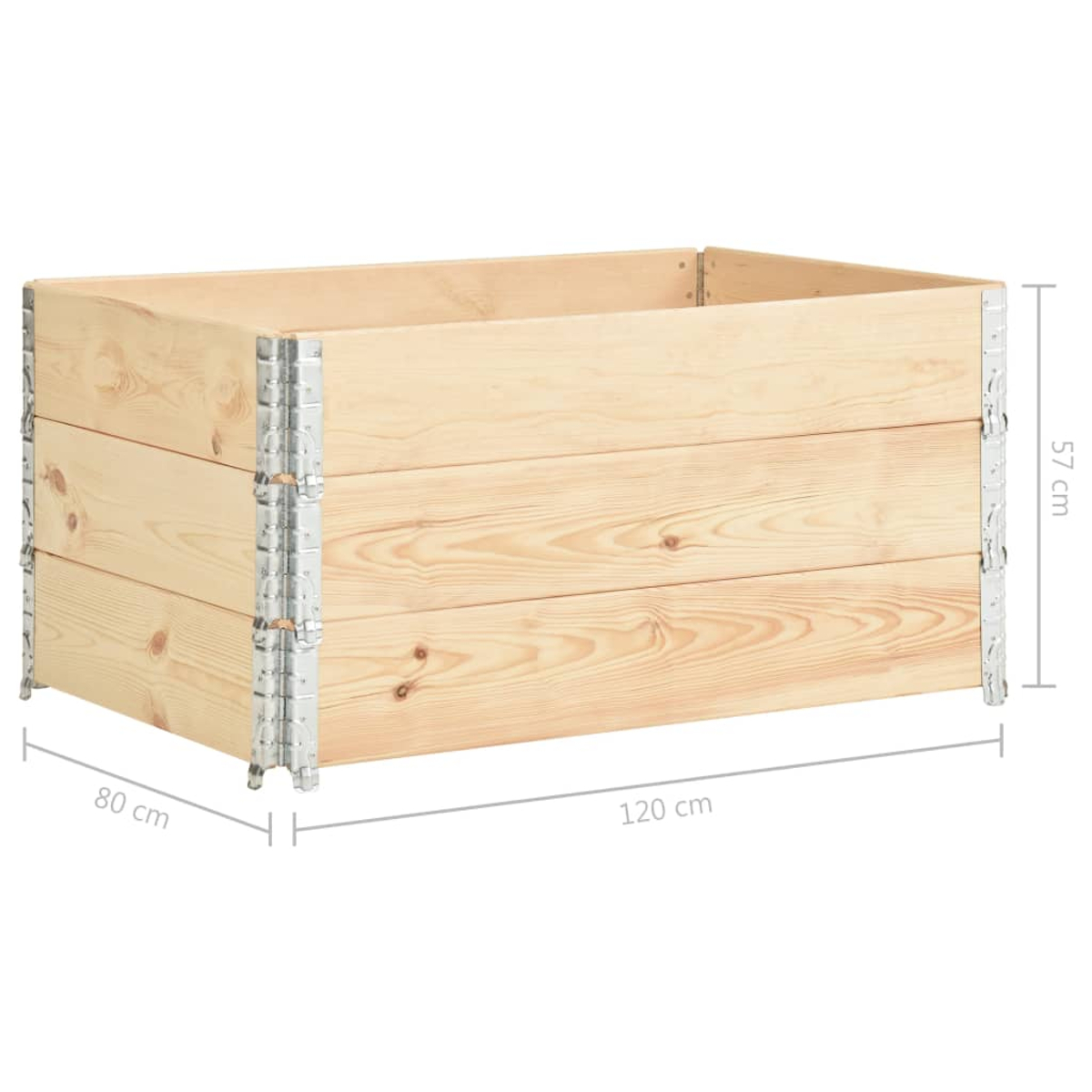 Ein rechteckiger, offener Holzkasten mit Metallverbindungen.