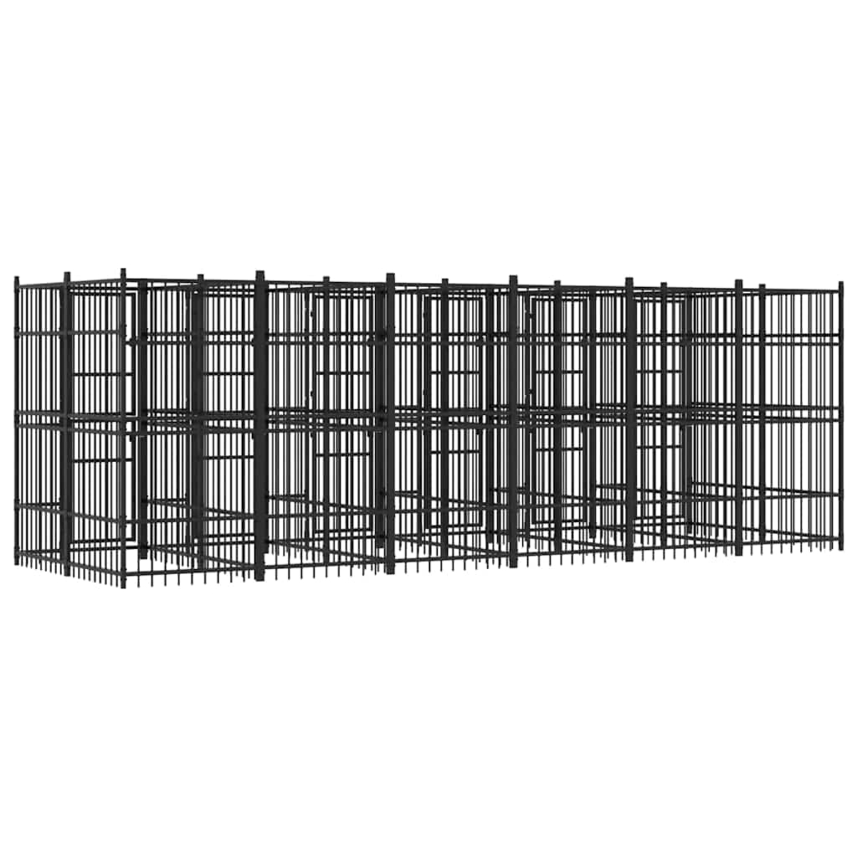 Ein rechteckiger, schwarzer Metallkäfig mit vielen vertikalen und horizontalen Stangen.