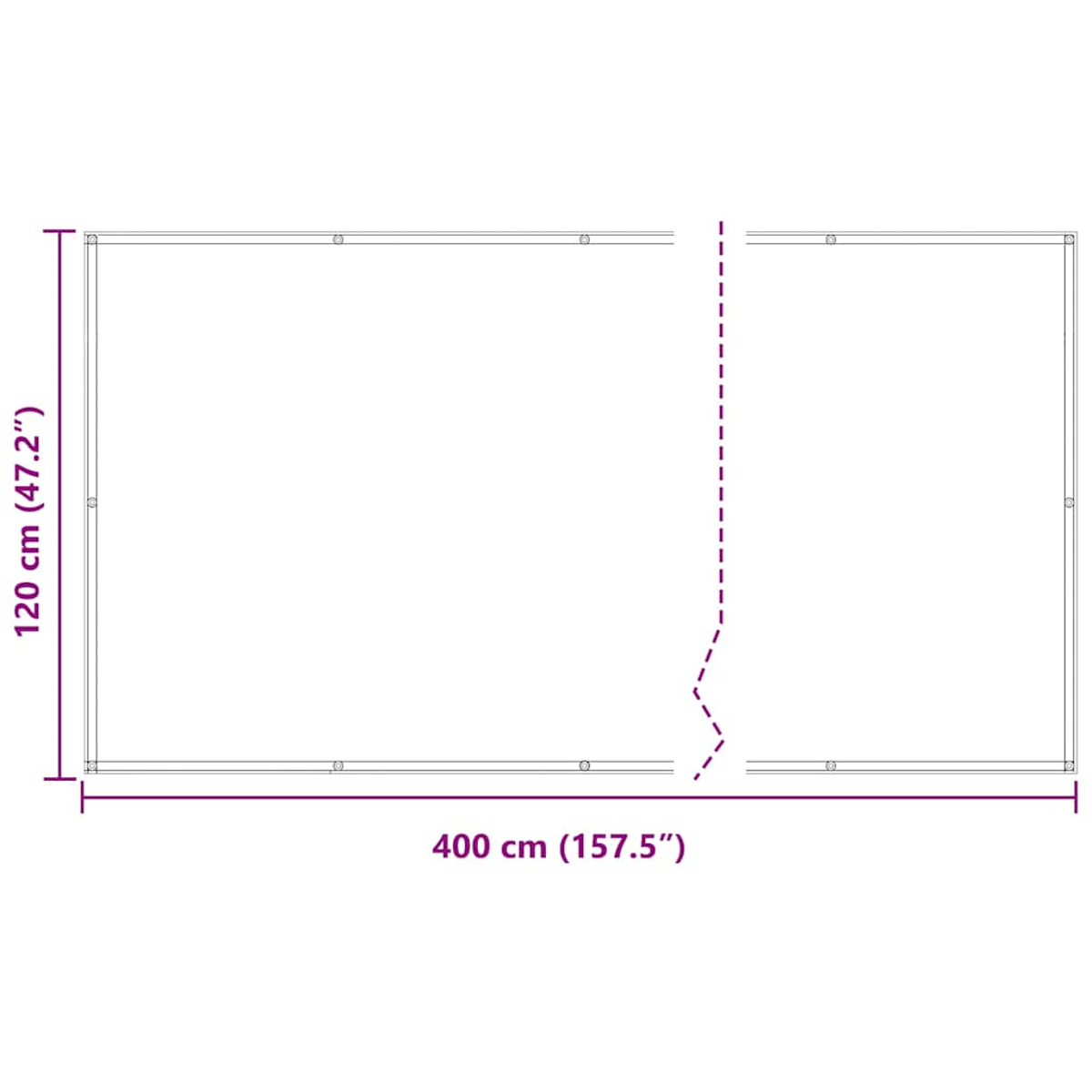 Ein rechteckiger Rahmen mit Maßen 400 cm x 120 cm, unterteilt.