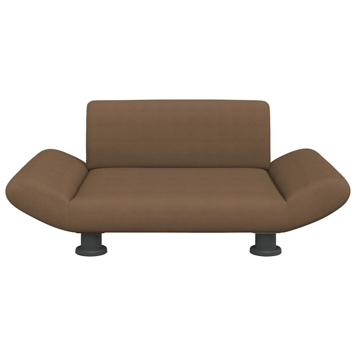 Ein braunes Sofa mit geschwungenen Armlehnen und schwarzen Füßen.