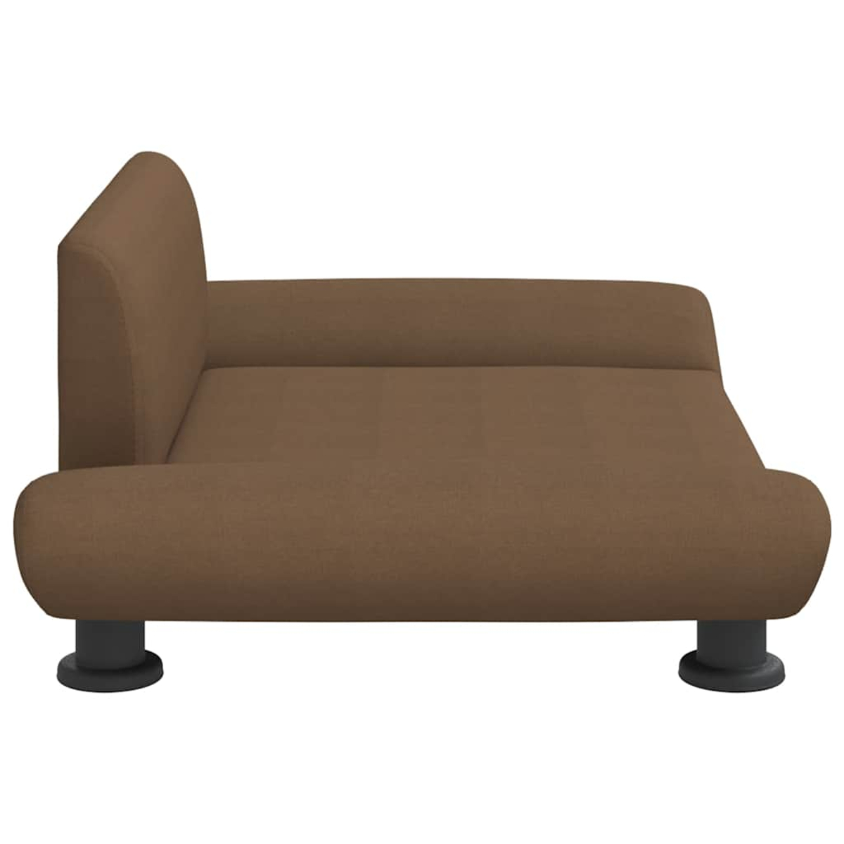 Ein brauner, gepolsterter Sofa-Abschnitt mit schwarzen Füßen, von der Seite gesehen.