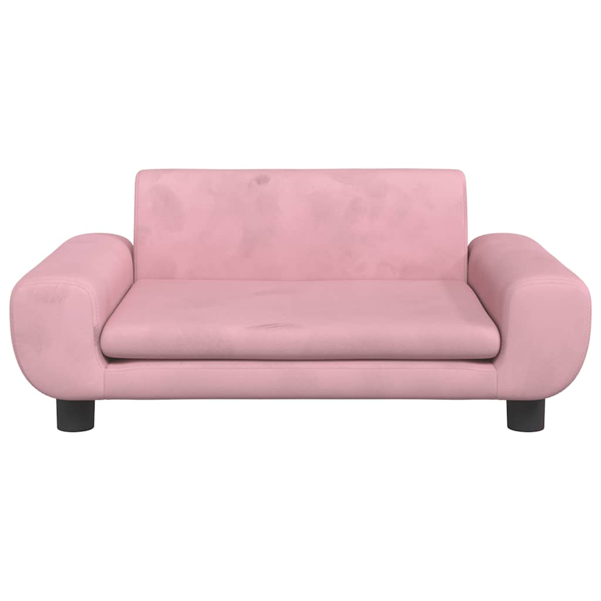 Ein rosa zweisitziges Sofa mit schwarzen Füßen.