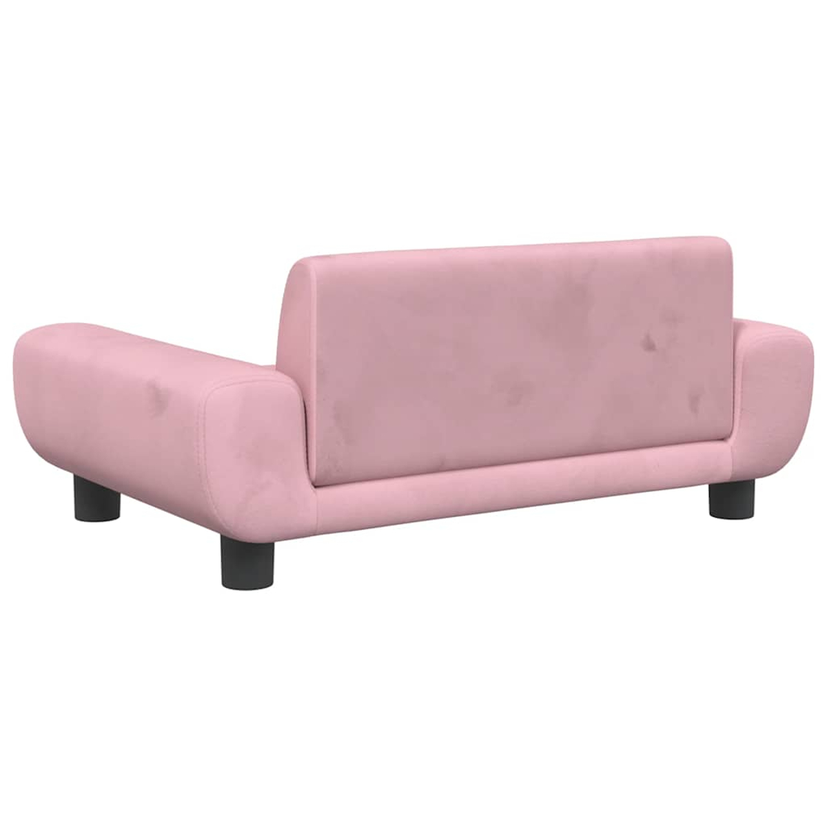 Ein rosa Sofa mit vier schwarzen Füßen auf weißem Hintergrund.