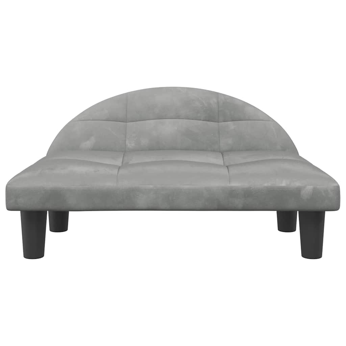 Ein graues Sofa mit gebogener Rückenlehne und vier schwarzen Beinen.