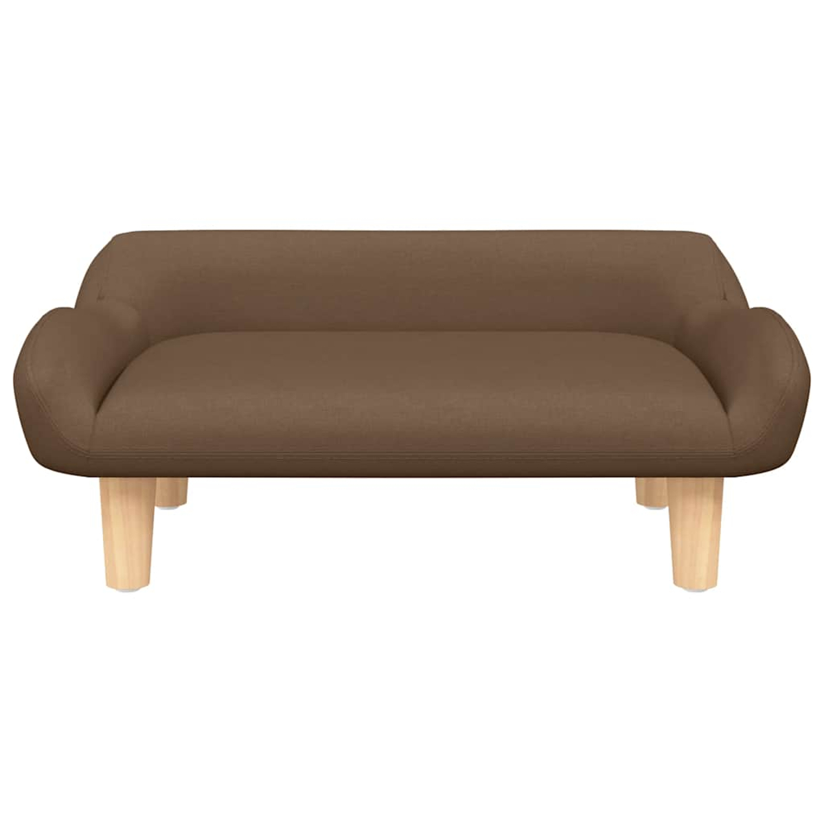 Ein braunes Sofa mit vier Holzbeinen, stilvoll und modern.