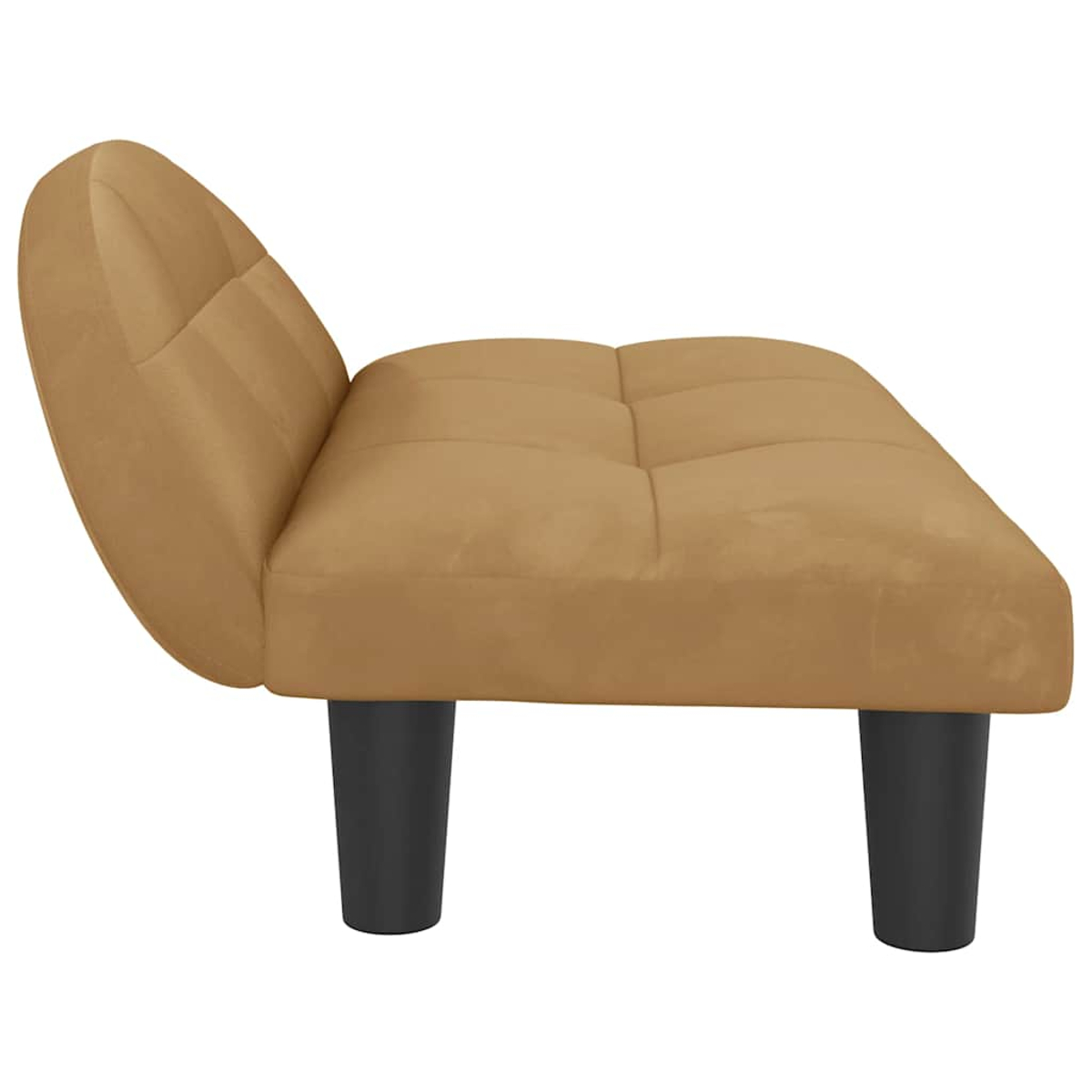 Ein brauner Schlafsofa mit schwarzen Beinen, von der Seite gesehen.