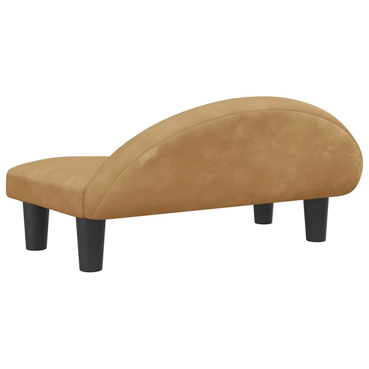 Ein braunes Sofa mit vier schwarzen Beinen, von der Seite gesehen.