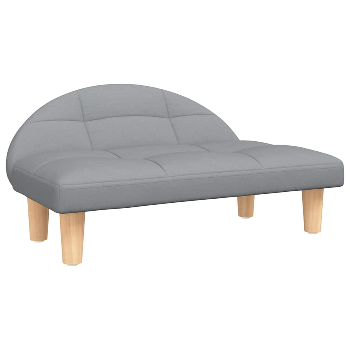 Graues Sofa mit vier Holzbeinen und einem halbrunden Rückenlehnen-Detail.