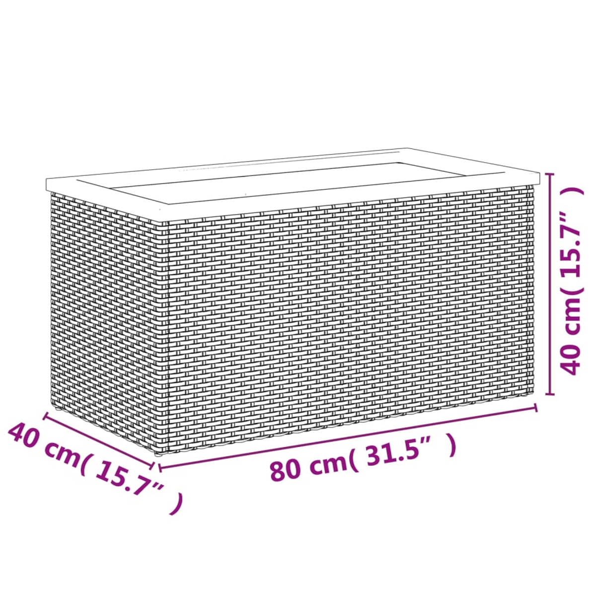 Eine rechteckige Aufbewahrungsbox mit Rattan-Muster, 80x40x40cm.