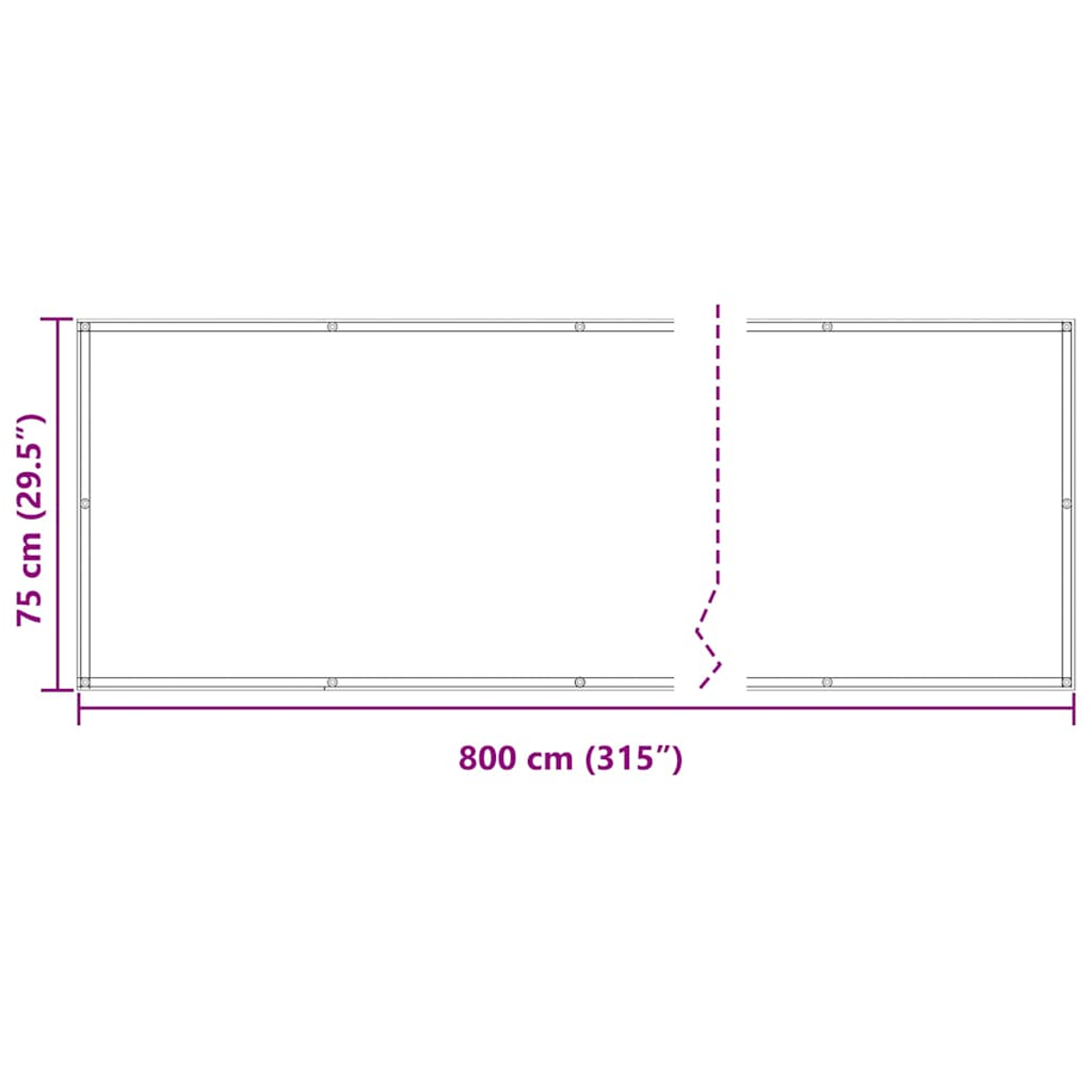 Eine schematische Darstellung eines 800 cm langen und 75 cm hohen Tisches.