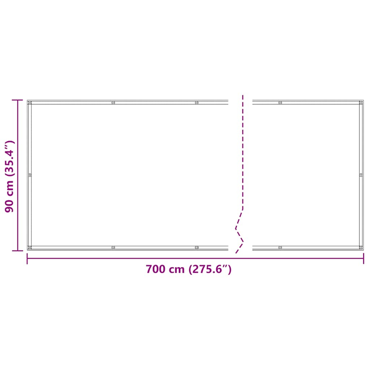 Diagramm mit Maßen 700 cm x 90 cm für ein Produkt.