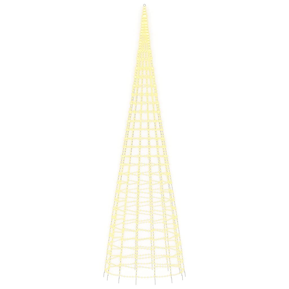Ein kegelförmiger Metallrahmen mit Lichtern, der einen Weihnachtsbaum bildet.