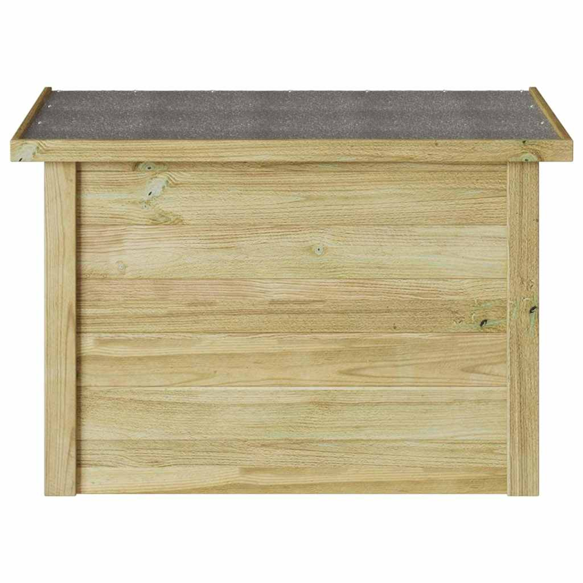 Ein hölzerner Aufbewahrungskasten mit grauem Dach, isoliert auf weißem Hintergrund.