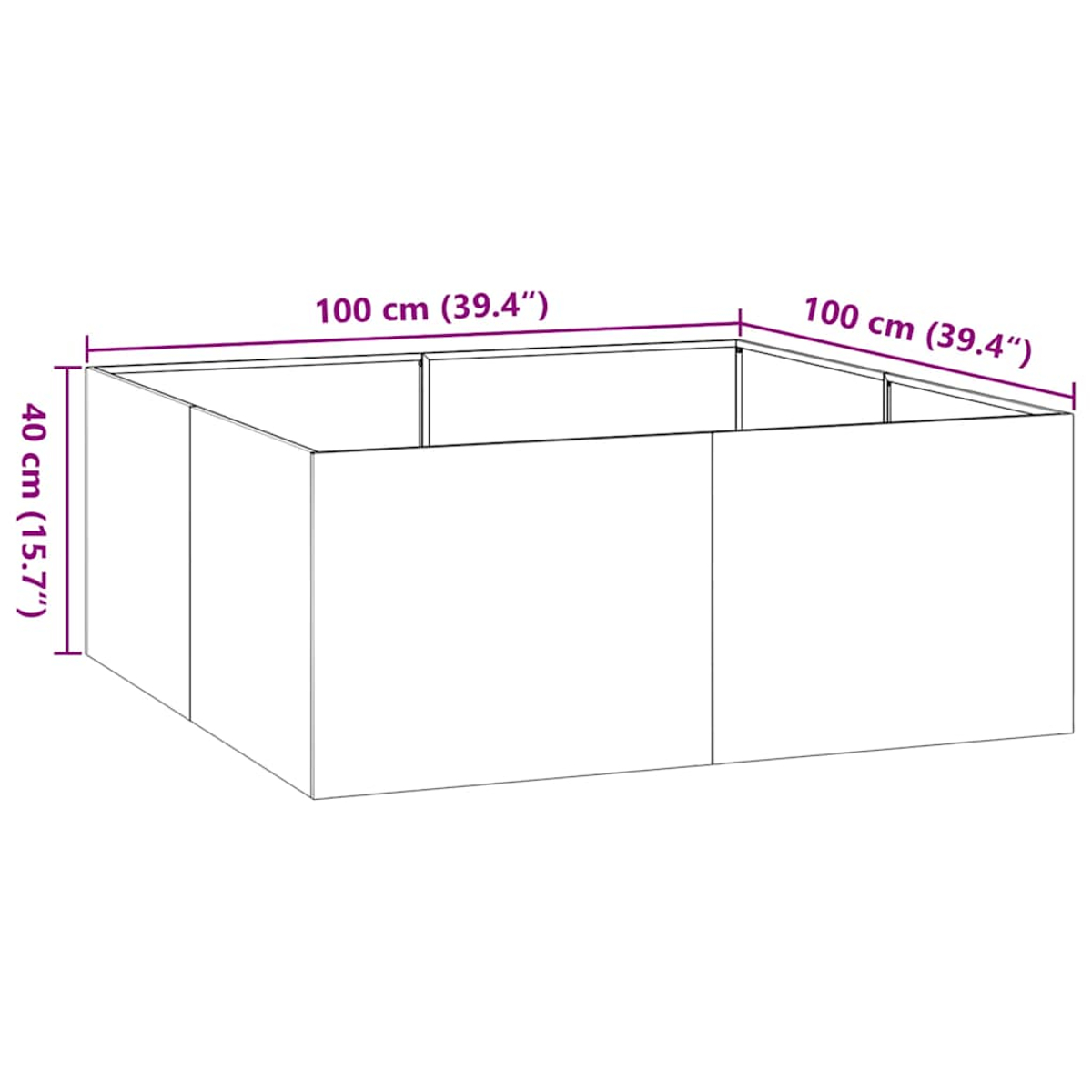 Un contenitore rettangolare con dimensioni 100x100x40 cm.