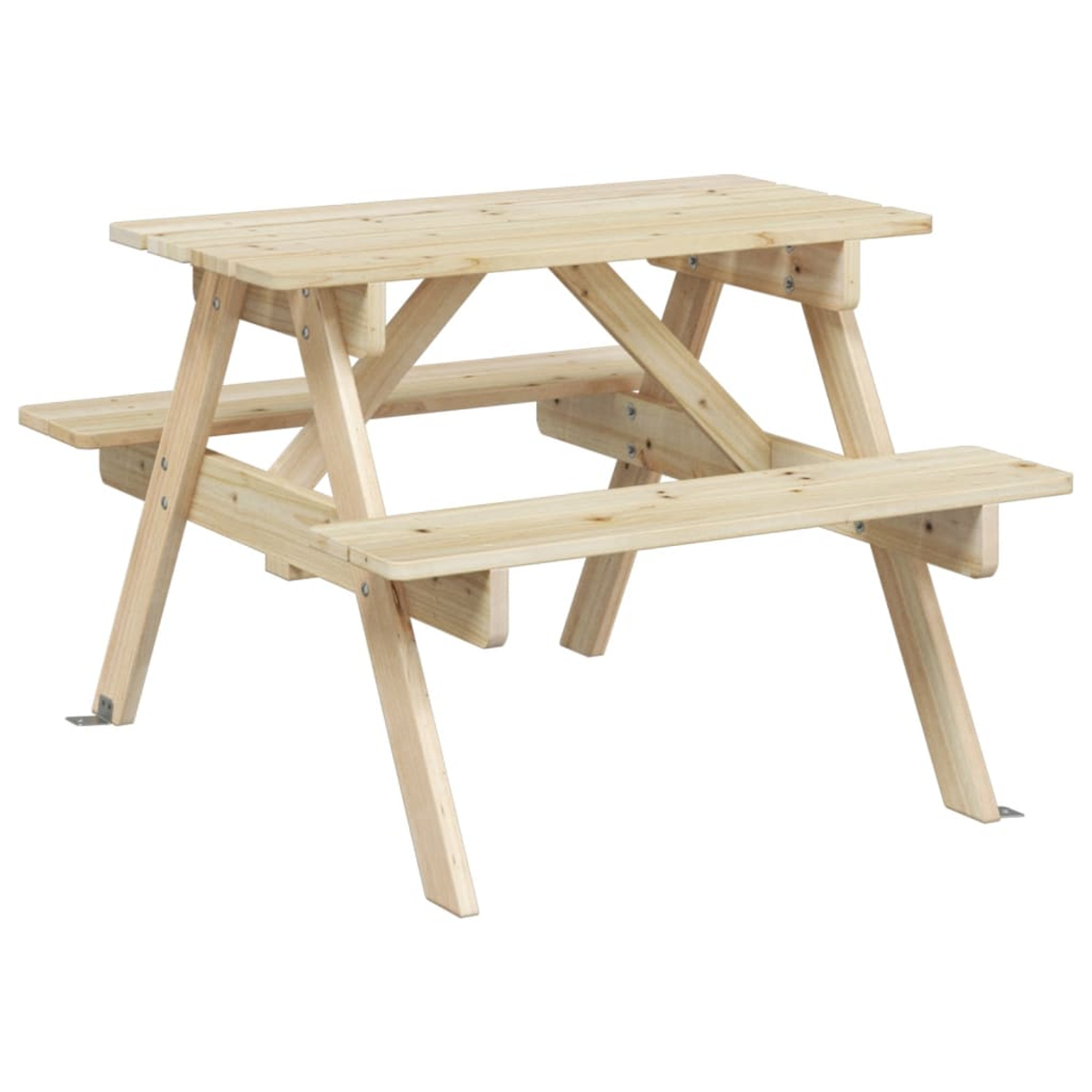 Holz-Picknicktisch mit zwei Bänken.