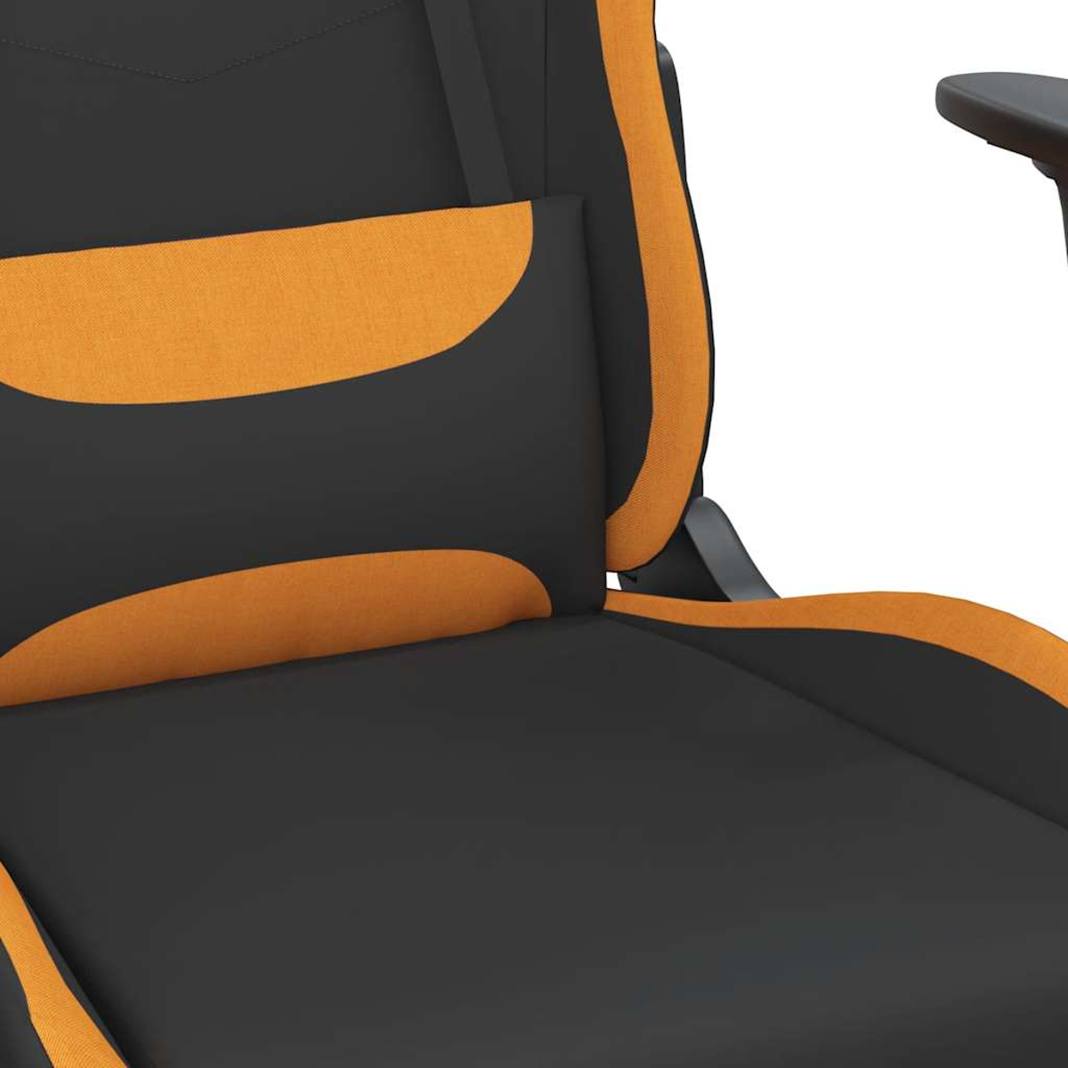 Schwarzer und orangefarbener Stuhl mit Lendenkissen.