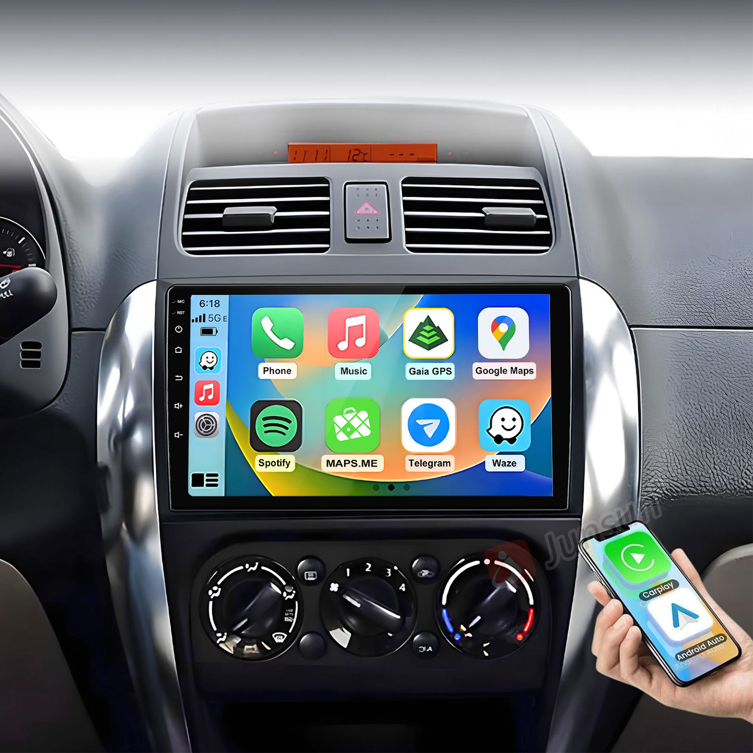Armaturenbrett mit Touchscreen und Handy-Integration.