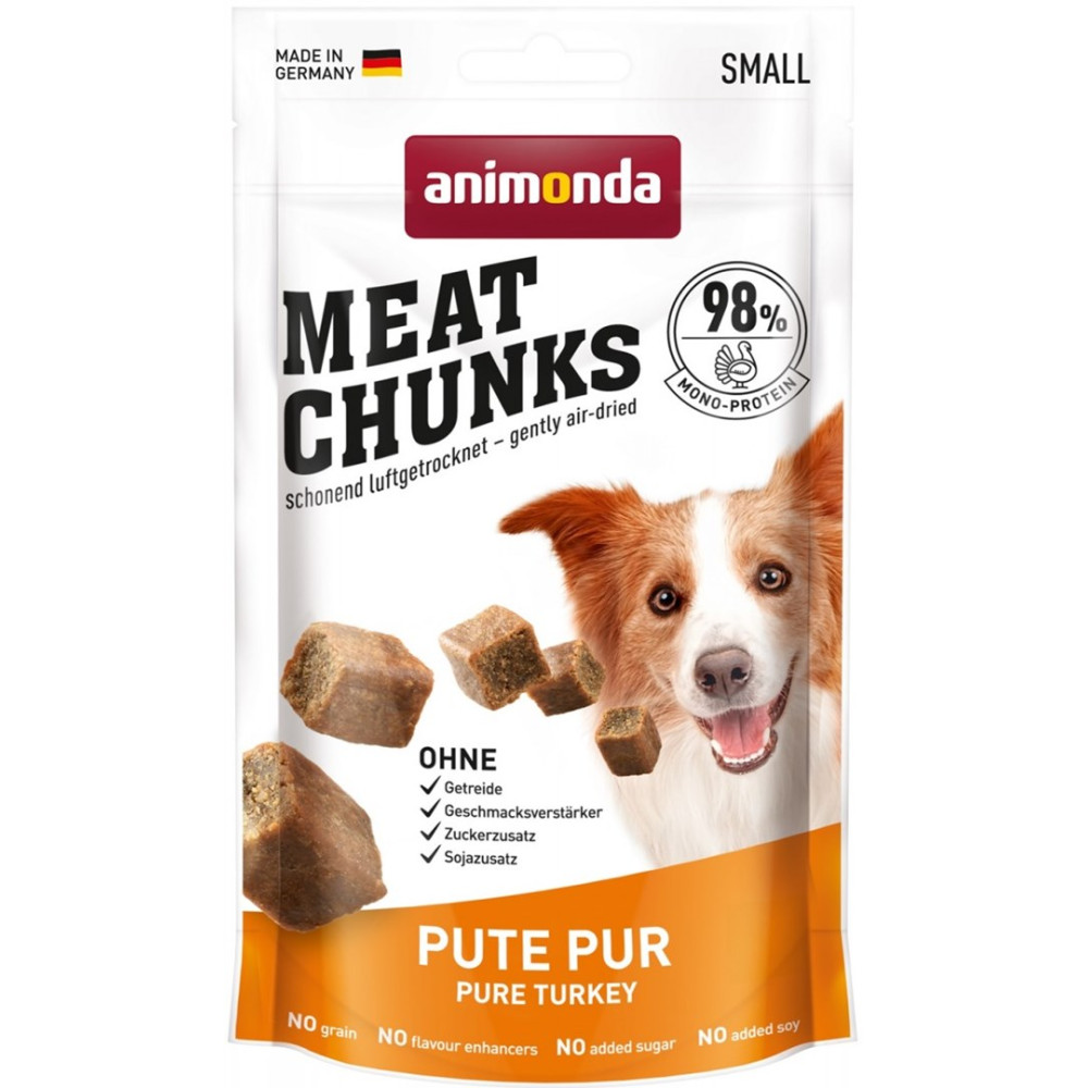 Karma dla psów Animonda Meat Chunks, czysty indyk, z psem, brązowe kostki