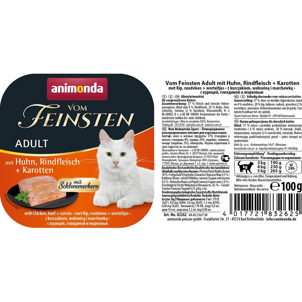 Animonda Feinsten Adult Futter mit Huhn, Rindfleisch & Karotten.