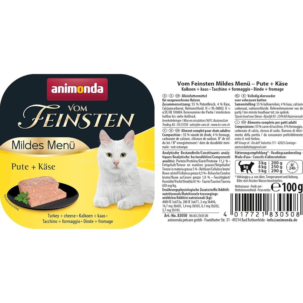 Animonda Feinsten Mildes Menü: Indyk + Ser dla kotów. Torebka 100g karmy.