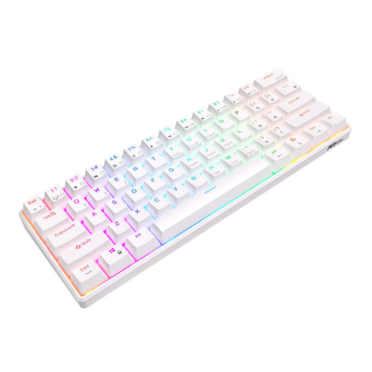 Biała, kompaktowa klawiatura z podświetleniem RGB.