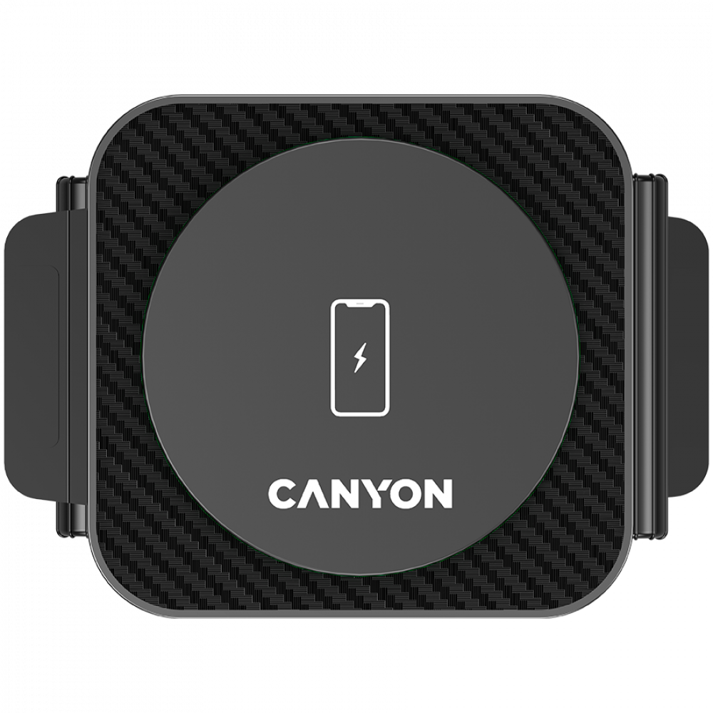 Ładowarka Canyon z ikoną telefonu i błyskawicą. Czarny wzór karbonu.