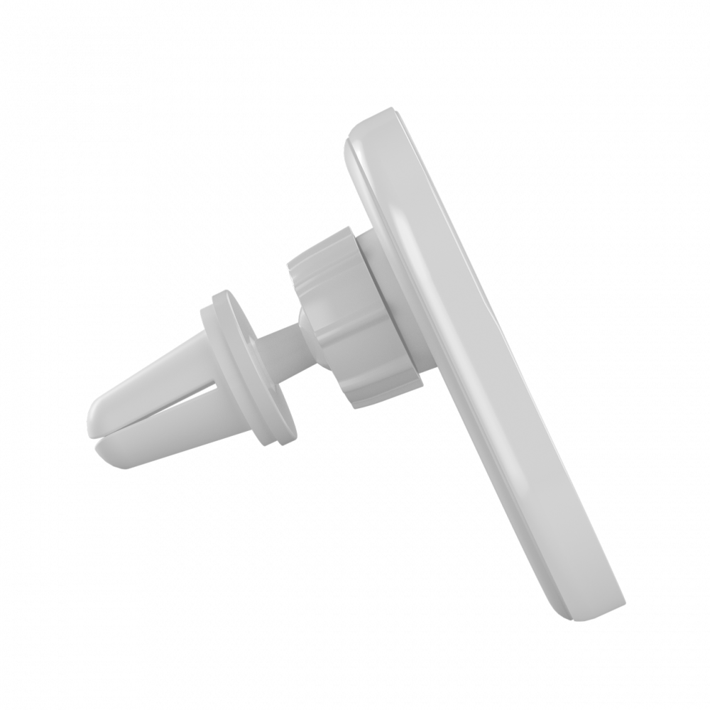 Biały uchwyt na telefon do nawiewu samochodu z regulowanym przegubem.