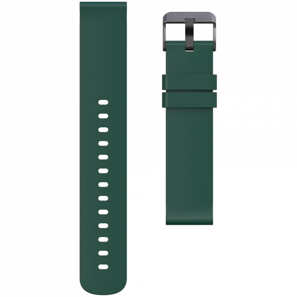 Ciemnozielony pasek do zegarka z srebrną klamrą i regulacją dziurek.