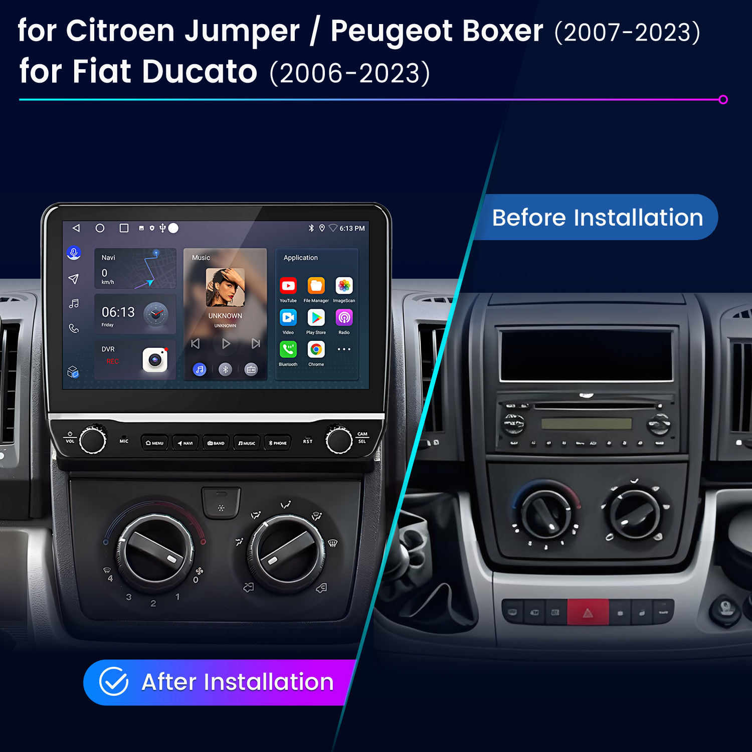 Confronto prima e dopo l'installazione di un sistema di infotainment.