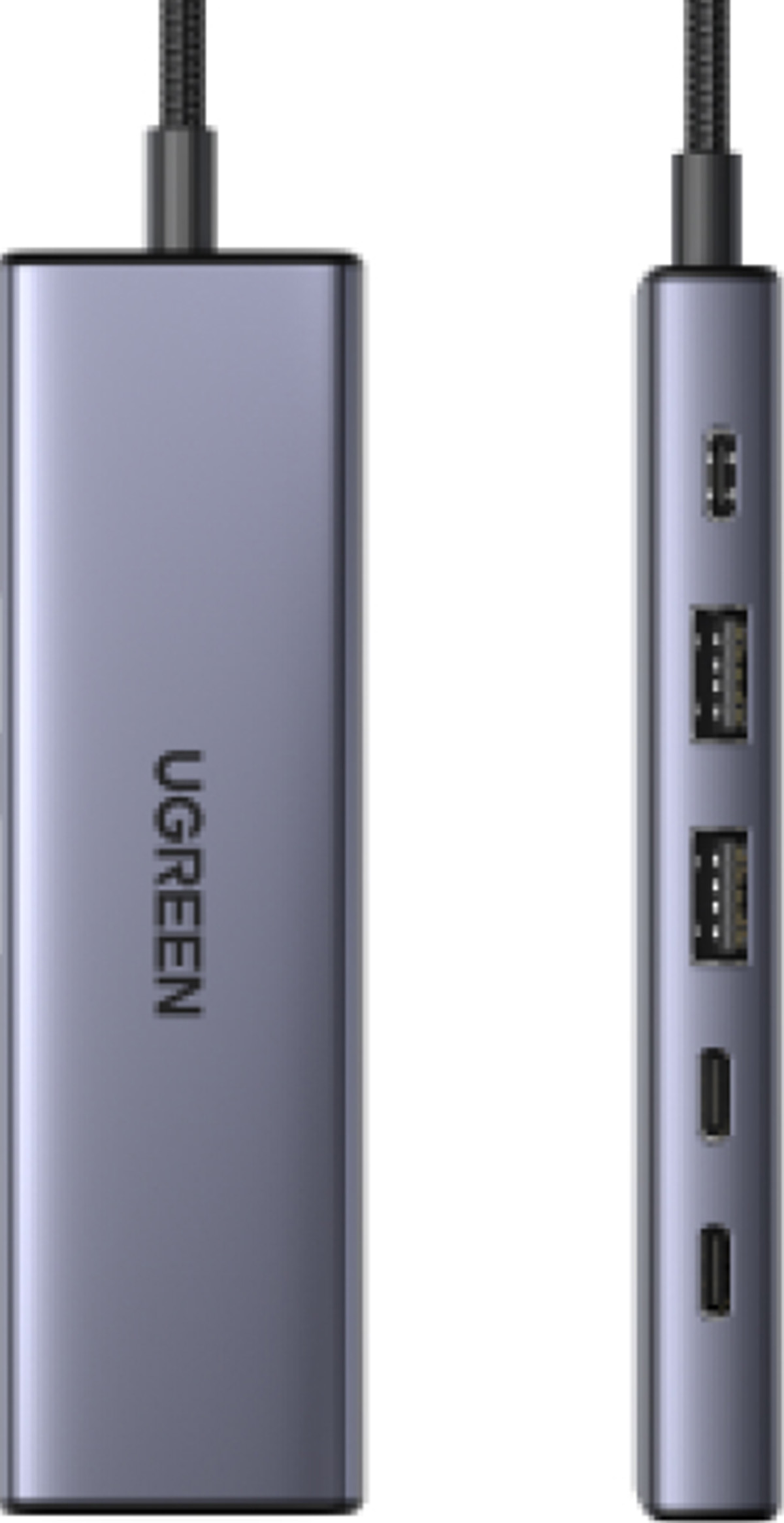 Szary adapter UGREEN z portami USB i USB-C.