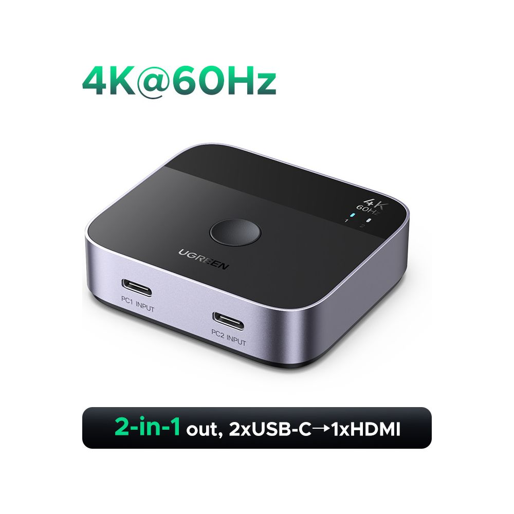Przełącznik UGREEN 4K@60Hz z 2 wejściami USB-C i 1 wyjściem HDMI.