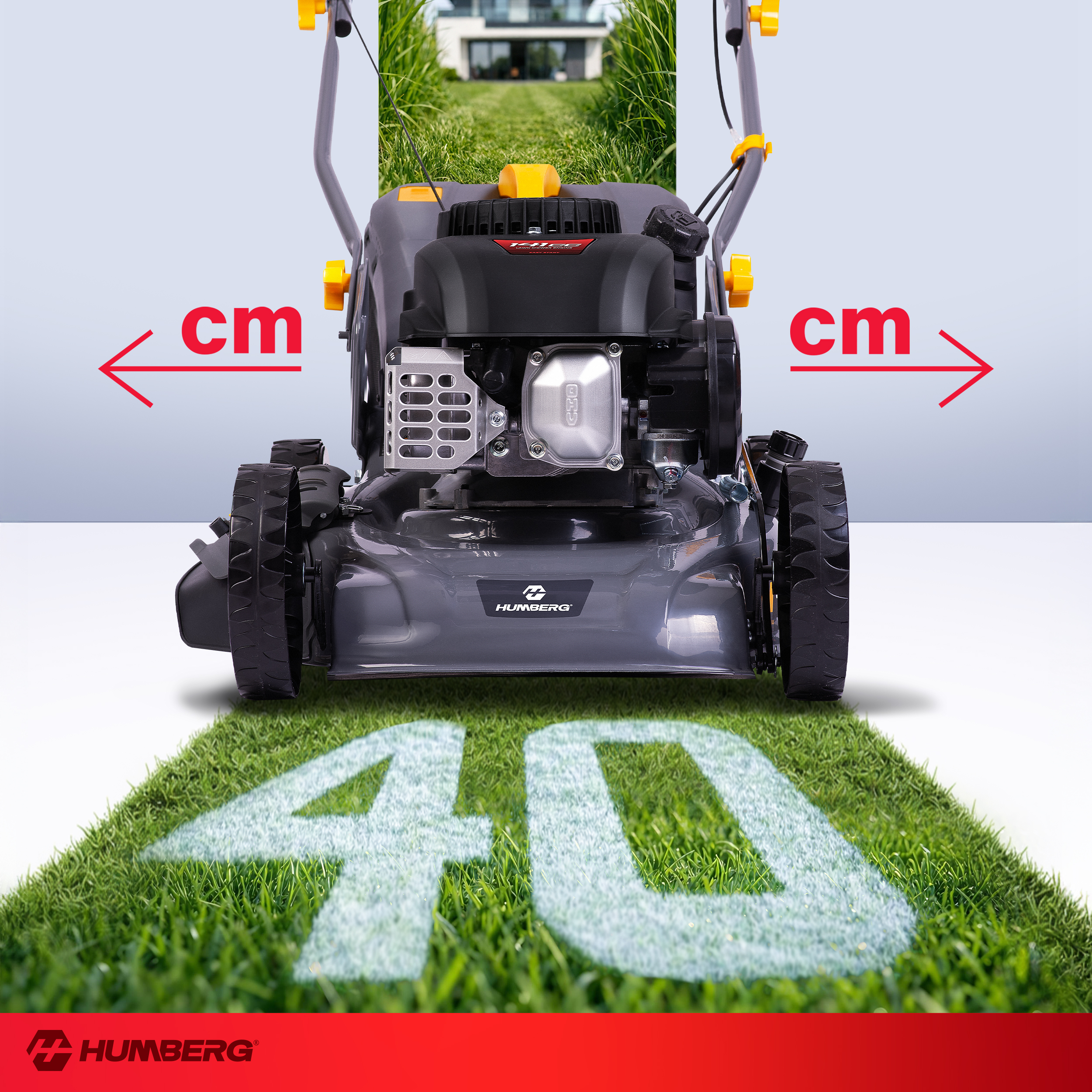 Kosiarka o szerokości cięcia 40 cm, na trawie.