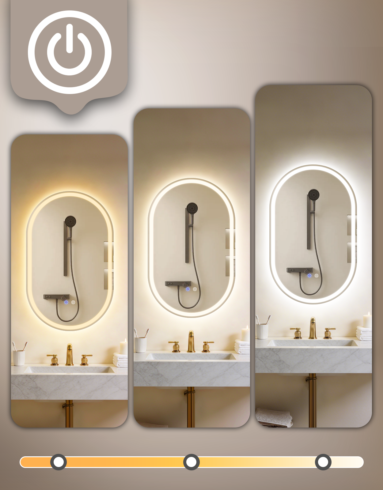 Specchio bagno con illuminazione regolabile: da calda a fredda.