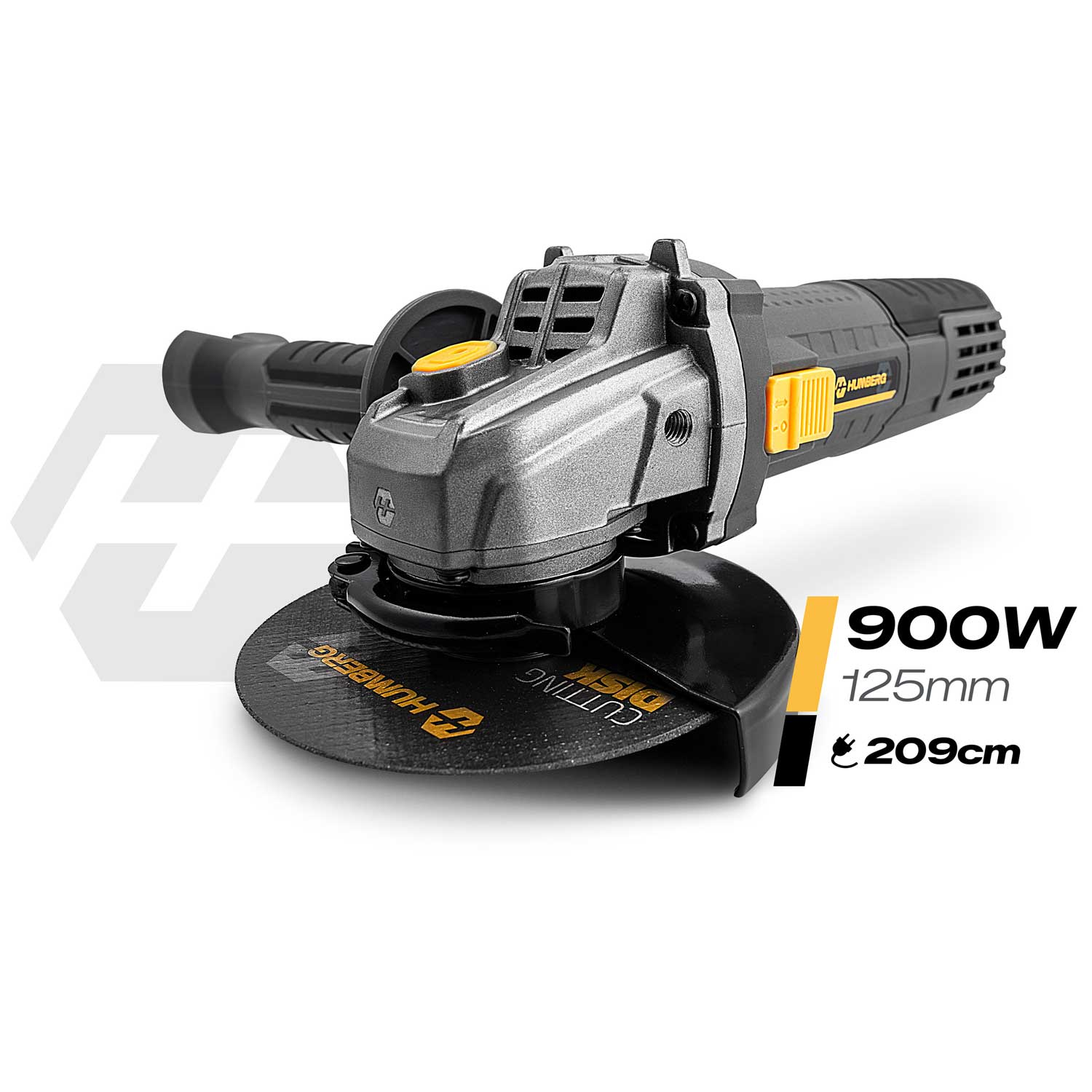 Szara szlifierka kątowa z czarnym uchwytem i tarczą tnącą.