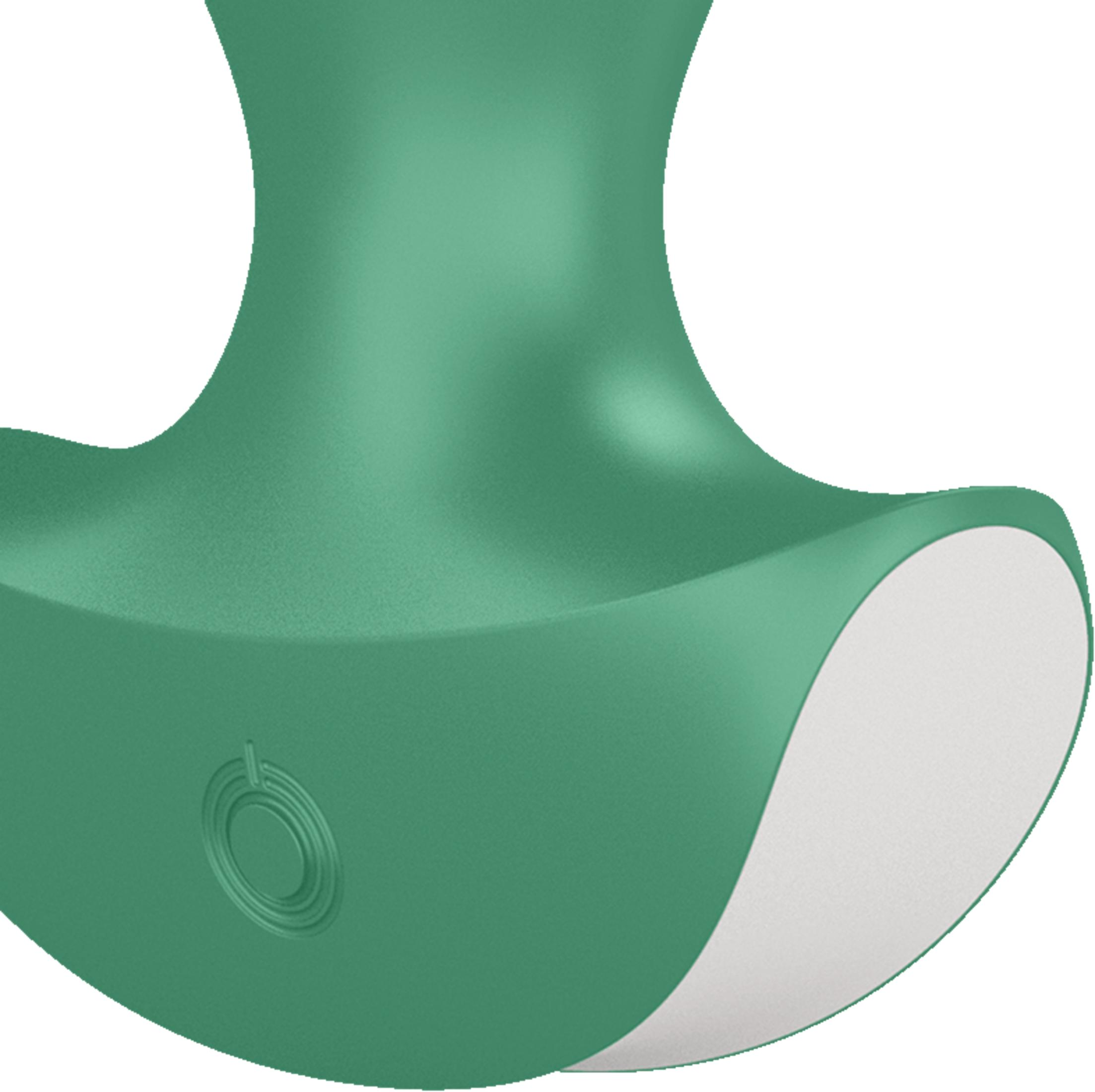 Zielony, ergonomiczny kształt z białym wstawieniem i wygrawerowanym symbolem.