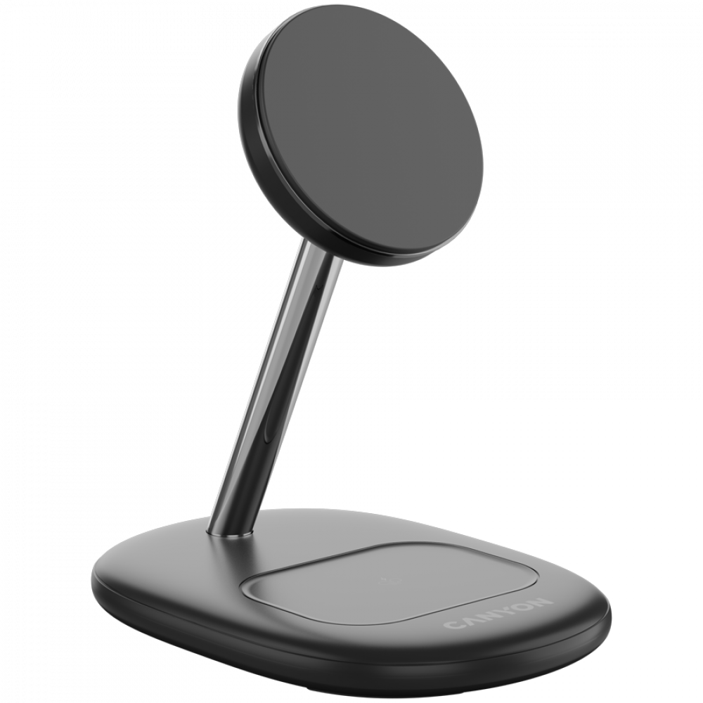 Czarna ładowarka do telefonu komórkowego jest prezentowana na czarnym tle.