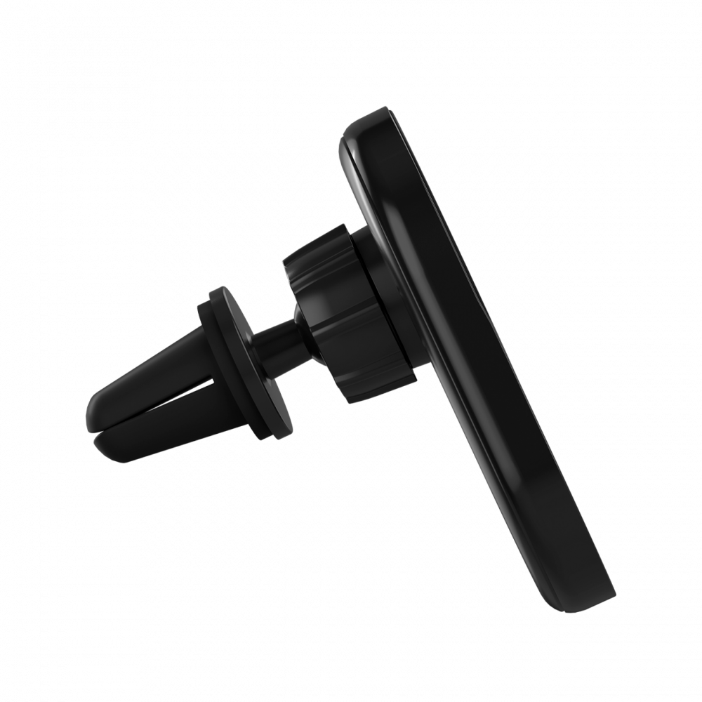 Czarny uchwyt na telefon do wentylacji samochodu, zbliżenie.