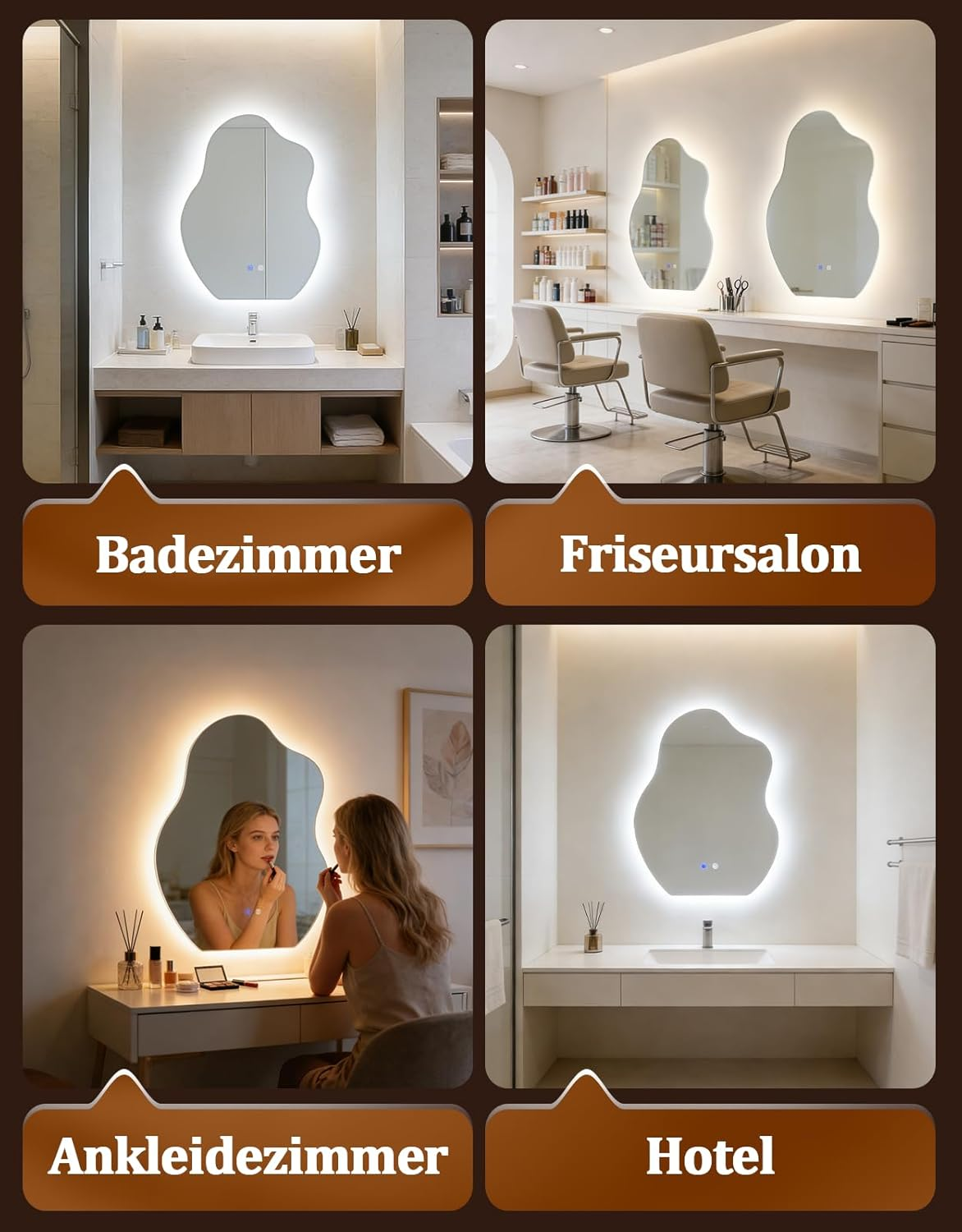 Quattro scene: Bagno, Salone di parrucchiere, Camerino, Hotel.