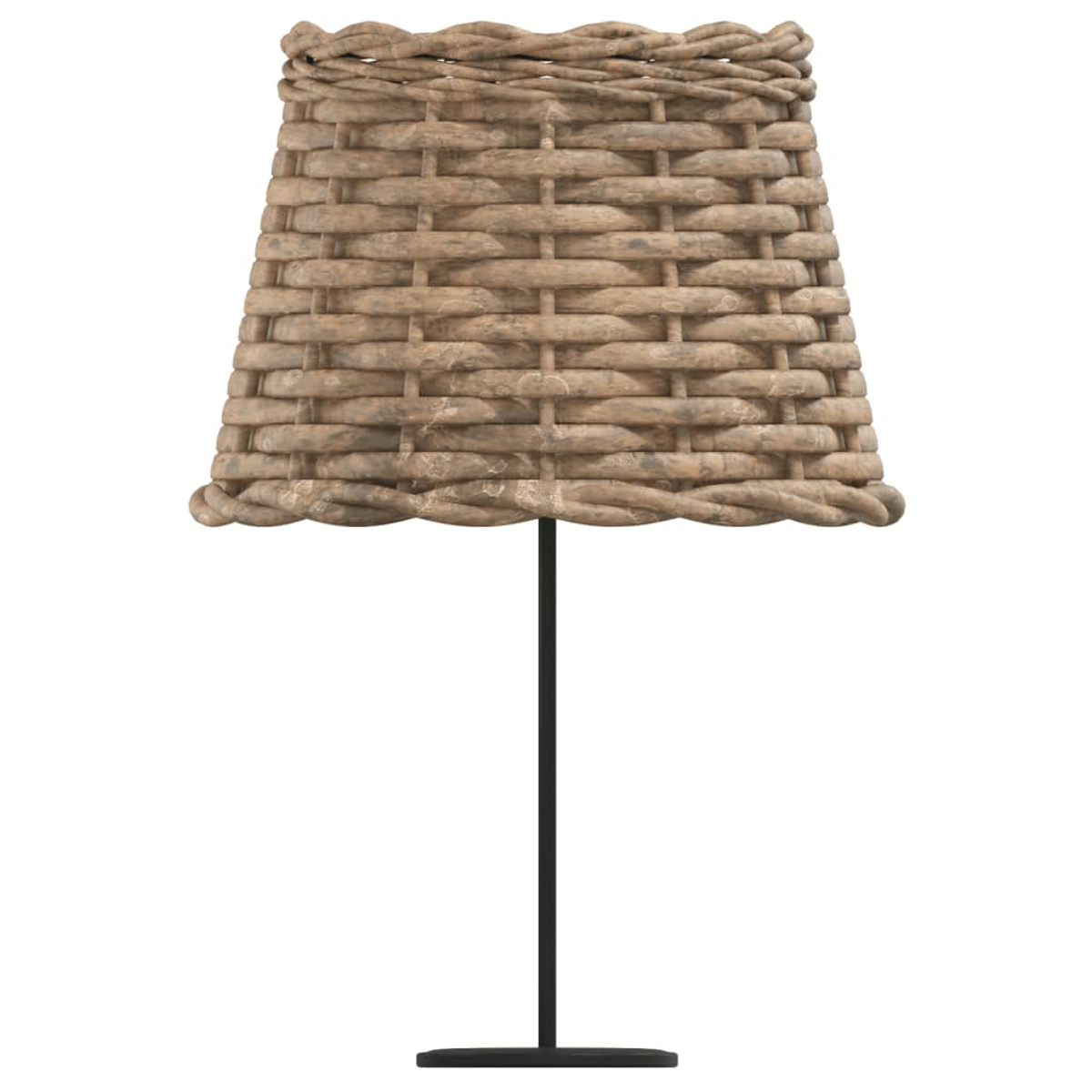 Eine Lampe mit einem geflochtenen Lampenschirm aus Naturmaterial.