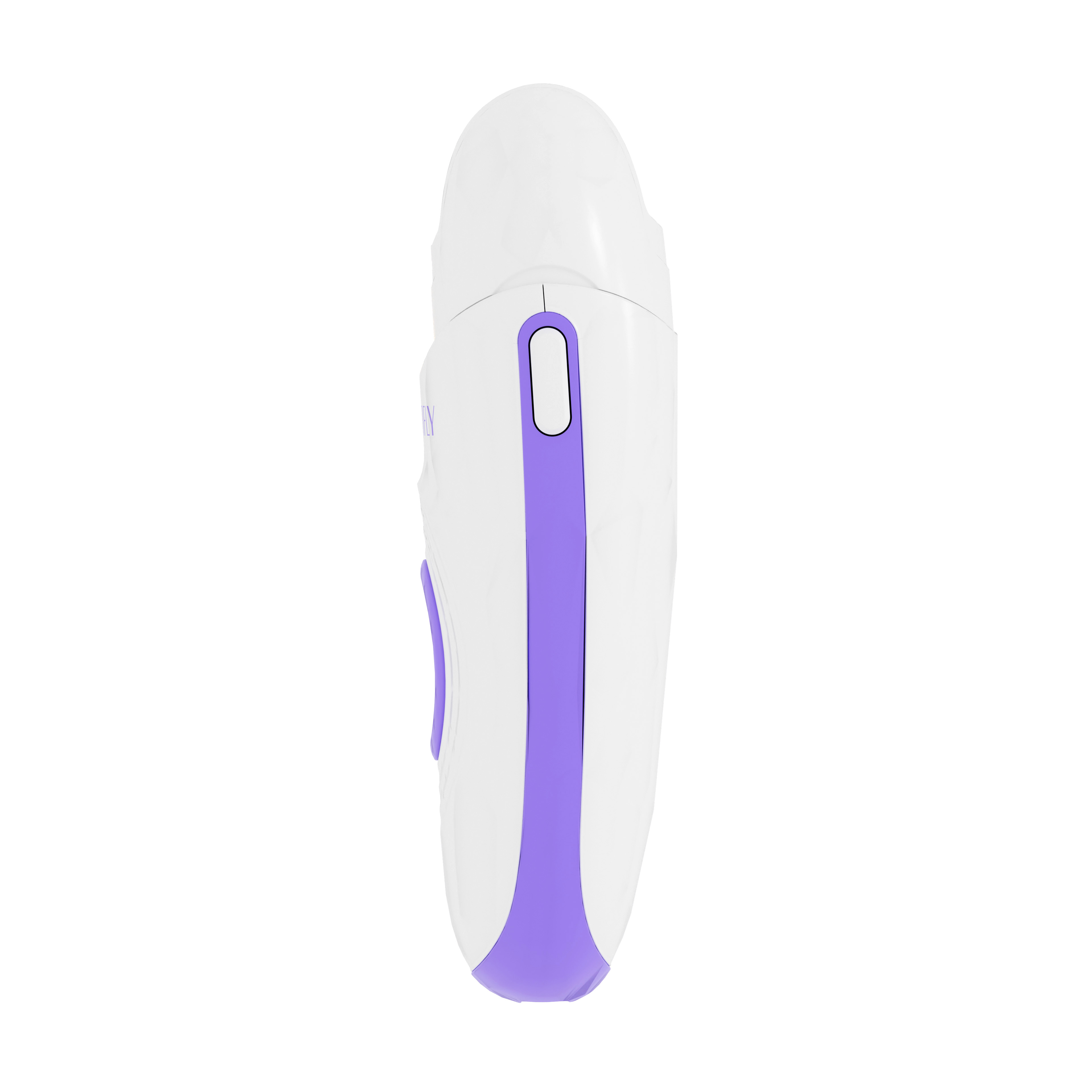 Ein weißes und lila Haarentfernungsgerät mit einem ergonomischen Design.
