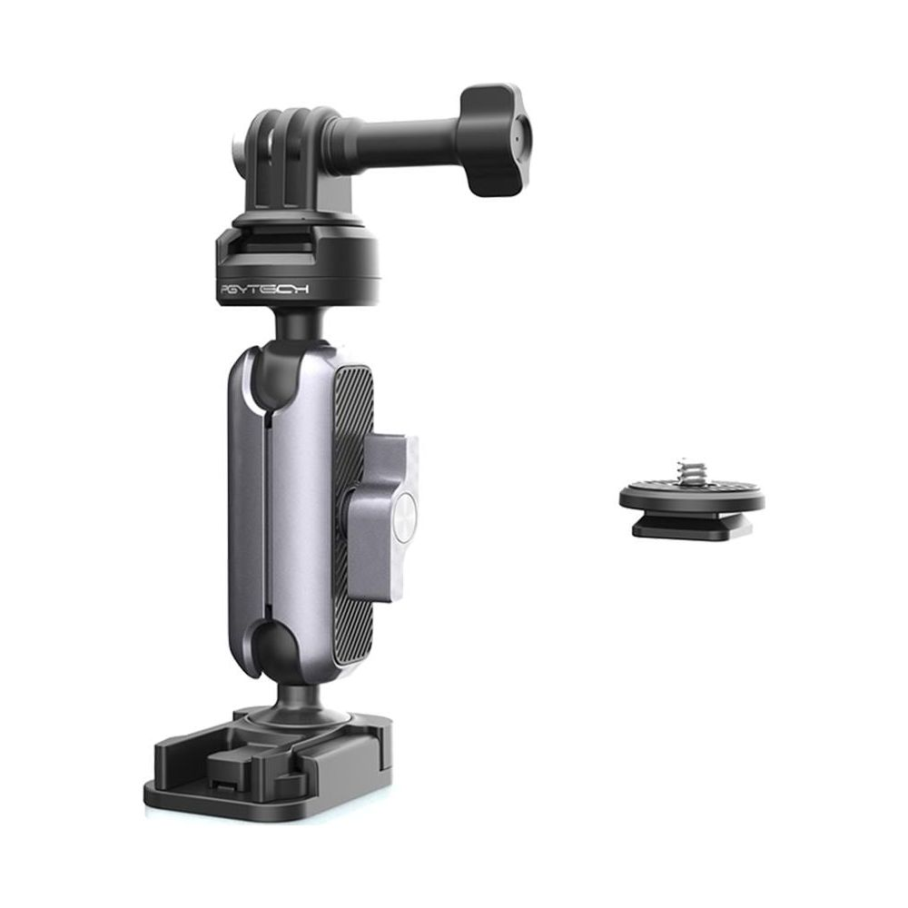 Szary uchwyt kamery ze złączem i osobnym adapterem.