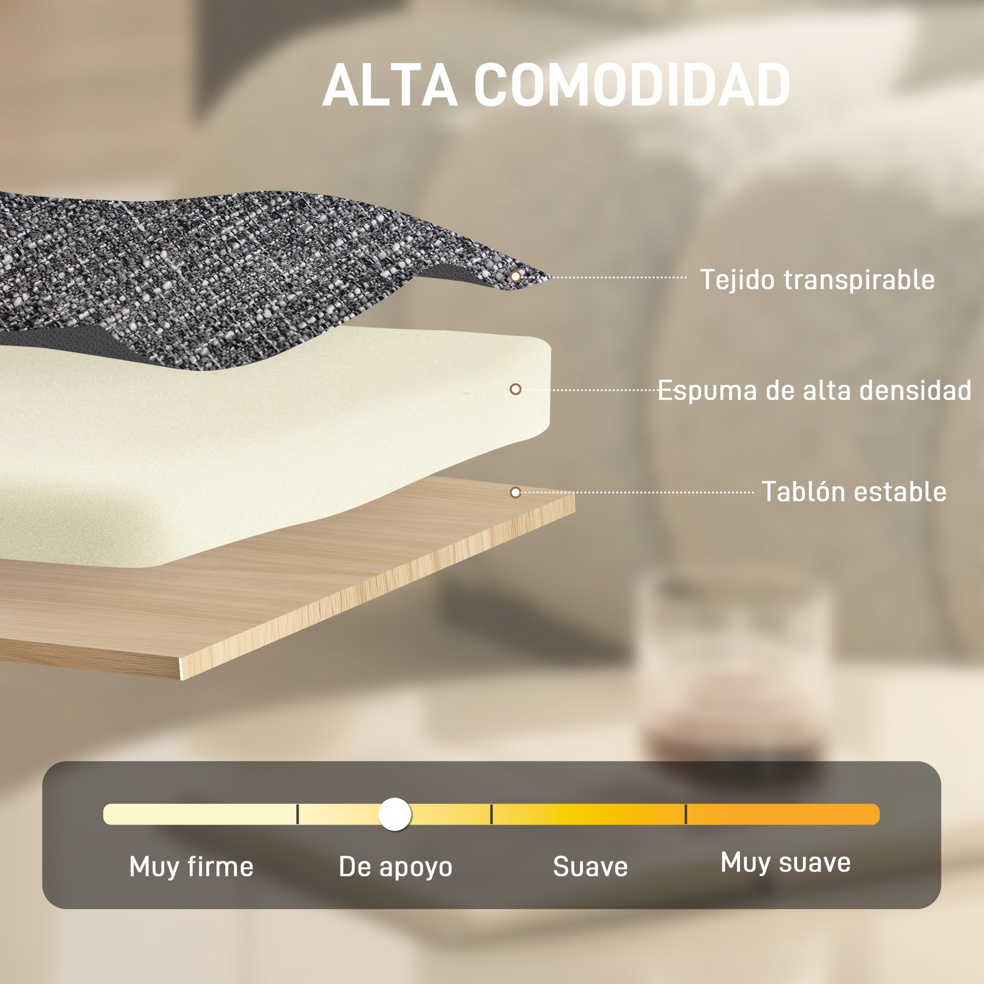 Materiales en capas: tejido transpirable, espuma, tablero estable.