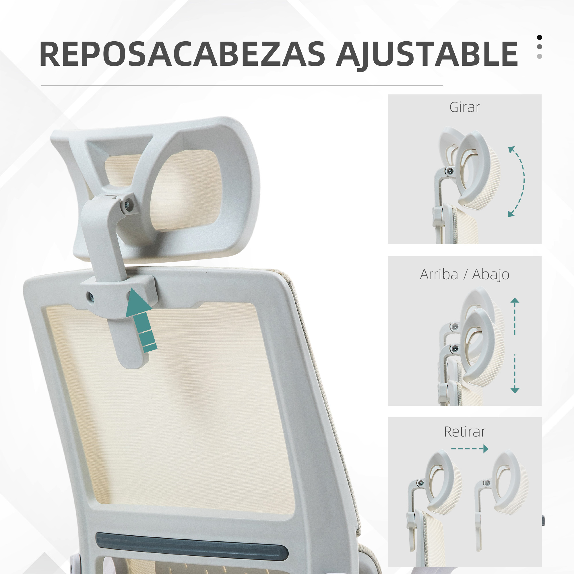 Reposacabezas ajustable de silla de oficina con instrucciones.