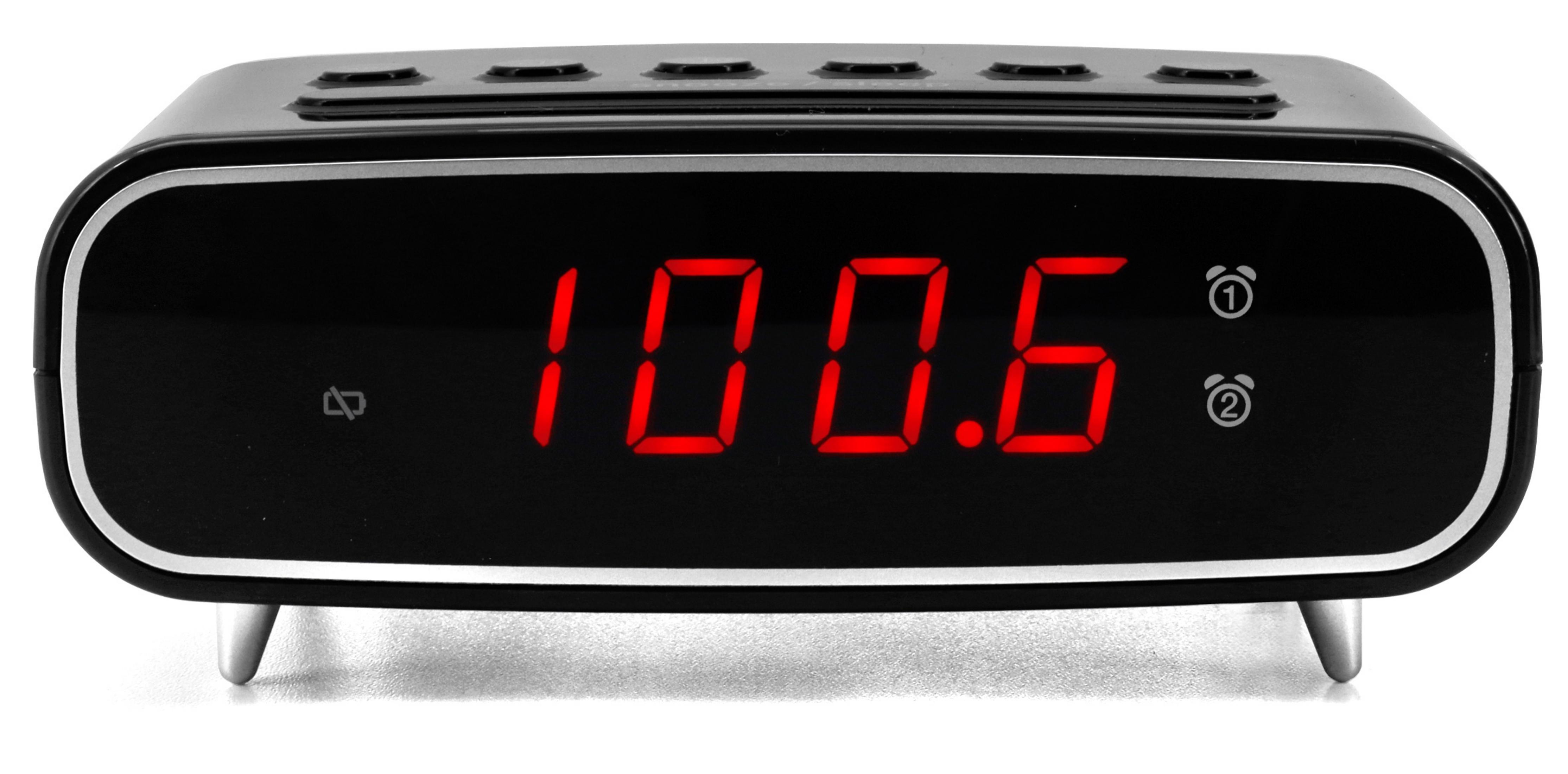 Sveglia digitale nera mostra 100.6, con due icone di allarme.