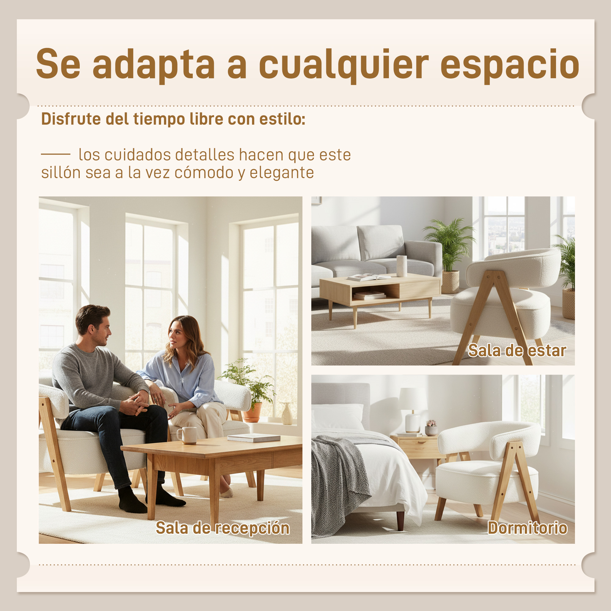 Una pareja sentada en un sofá en una habitación luminosa. Se muestran varias escenas.