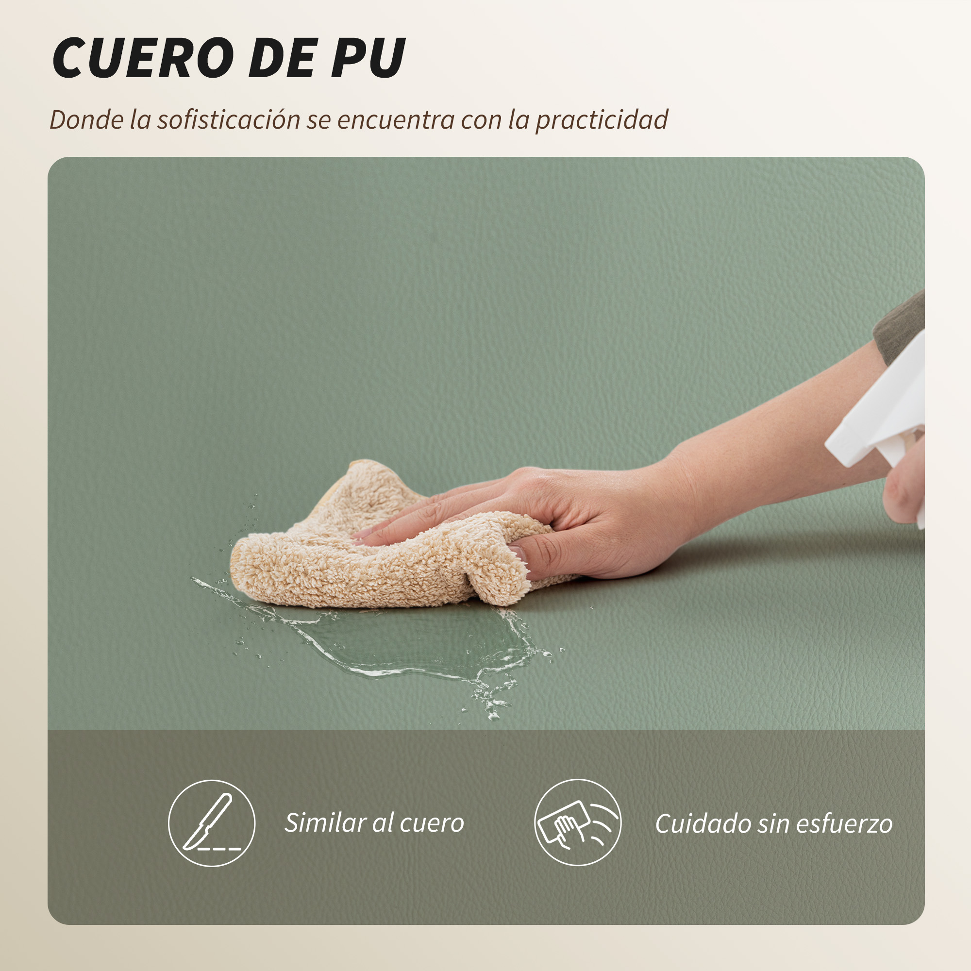 Mano limpia una superficie verde con un paño, salpica agua.
